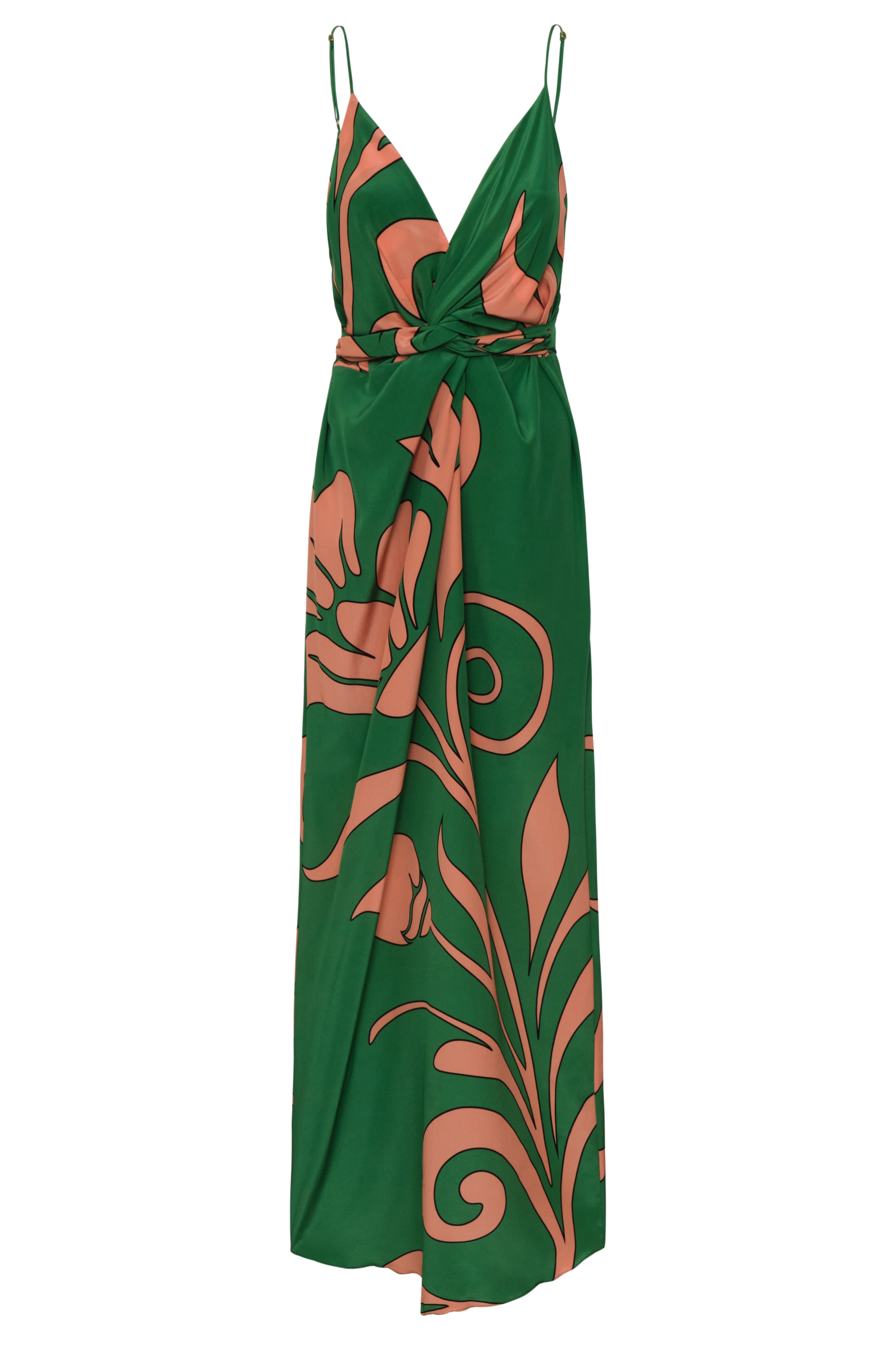 Macarena Silk Midi Dress / Green Buganvilia