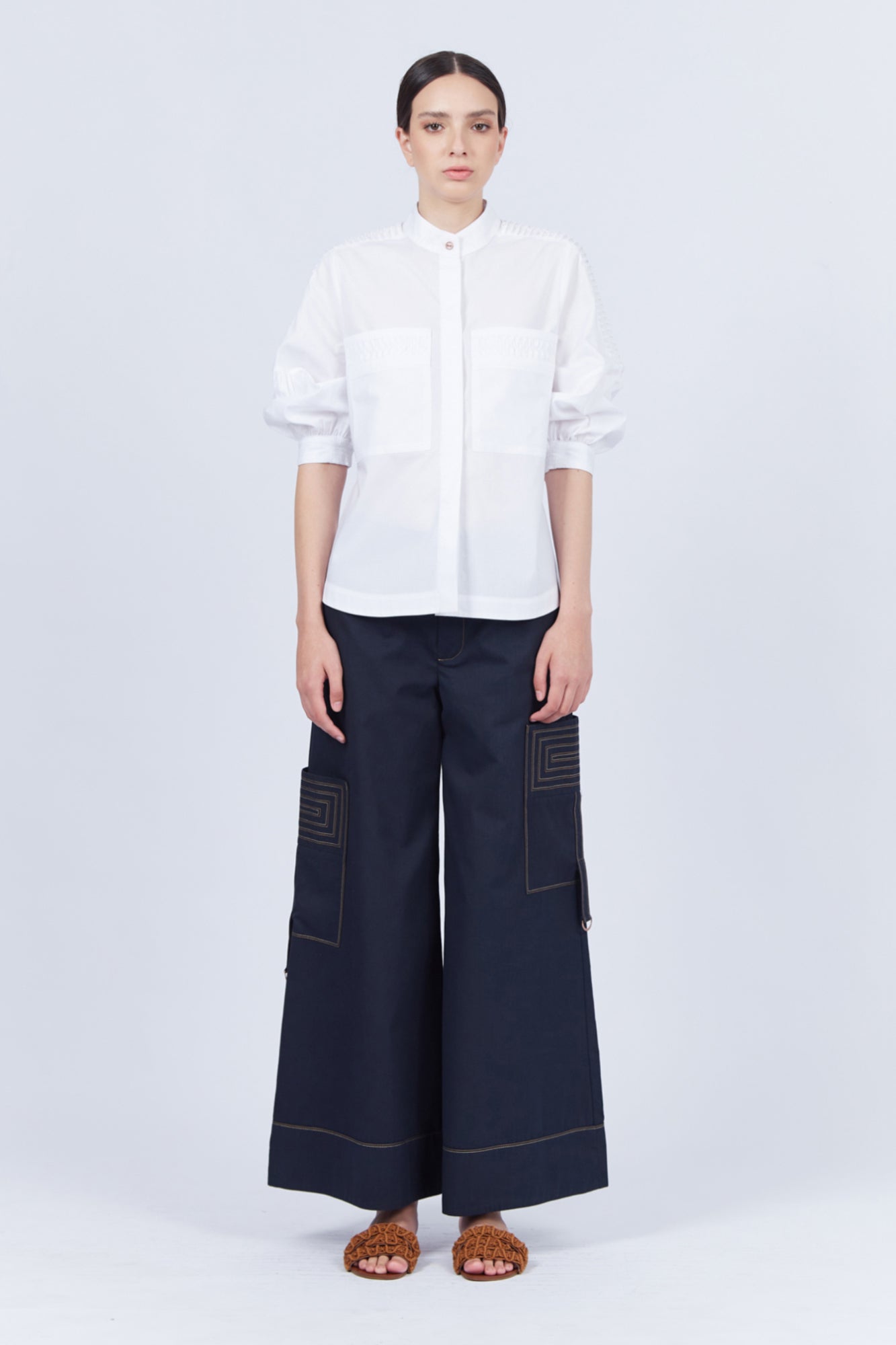 Magali Neru Collar Pima Cotton Blouse | White