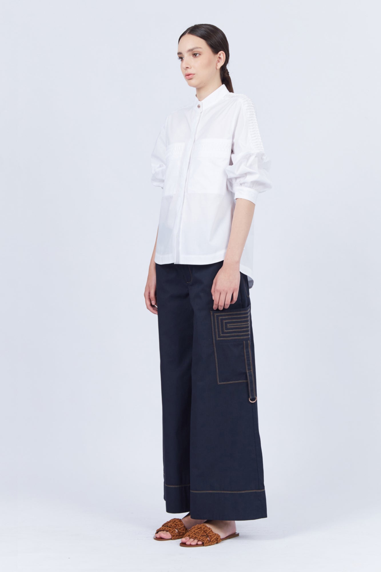 Magali Neru Collar Pima Cotton Blouse | White
