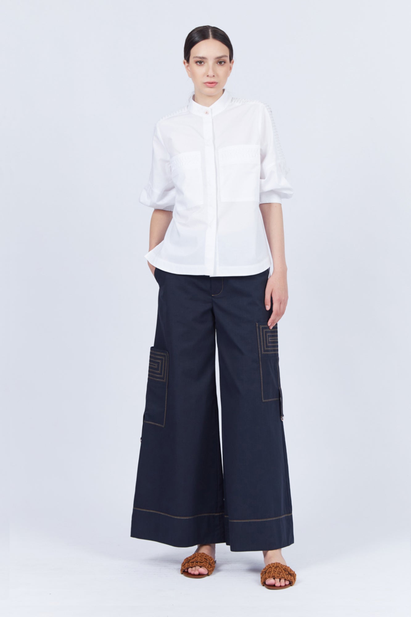 Magali Neru Collar Pima Cotton Blouse | White