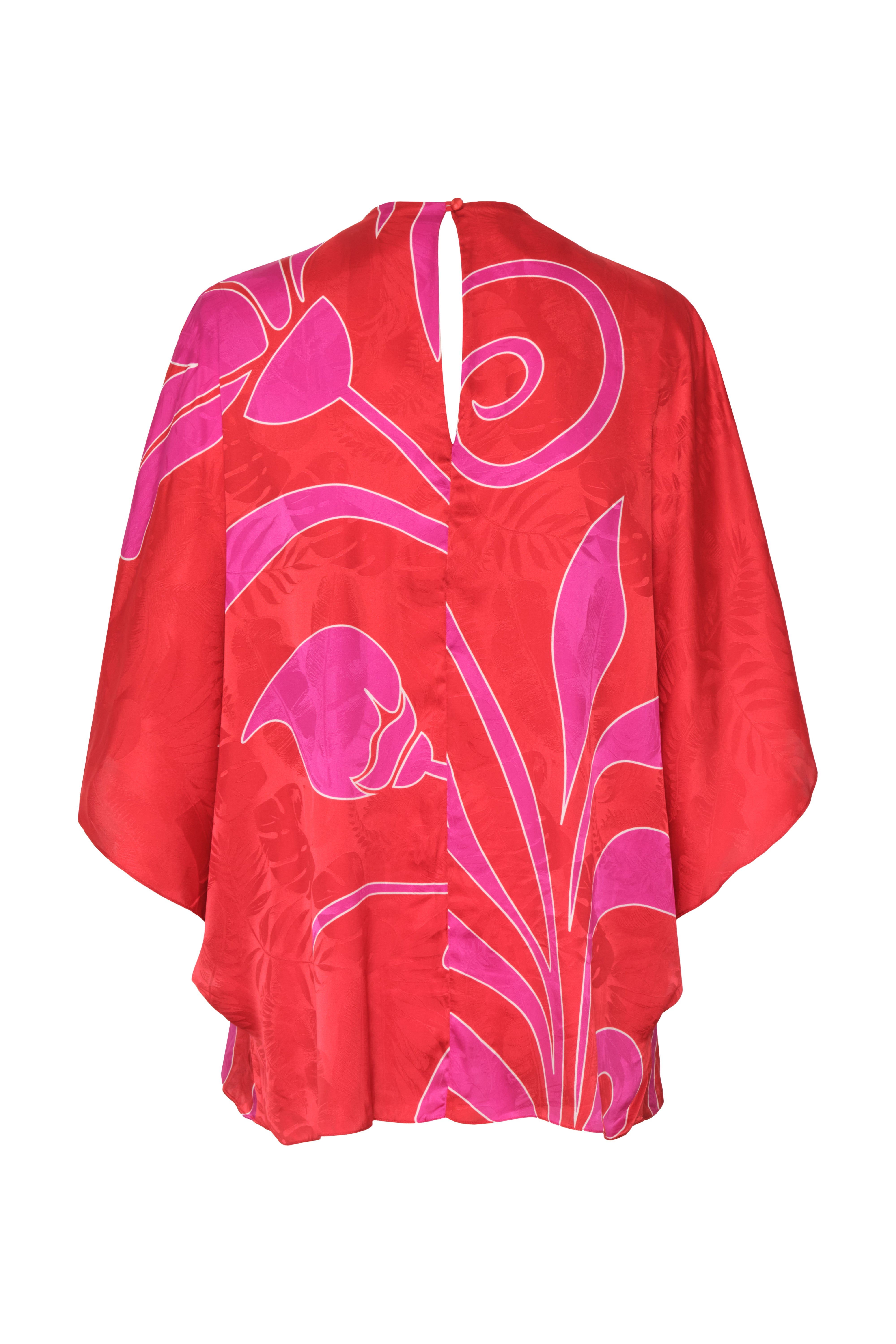 Manzanares Silk Jacquard Blouse / Red & Fuchsia Maxi Buganvilias