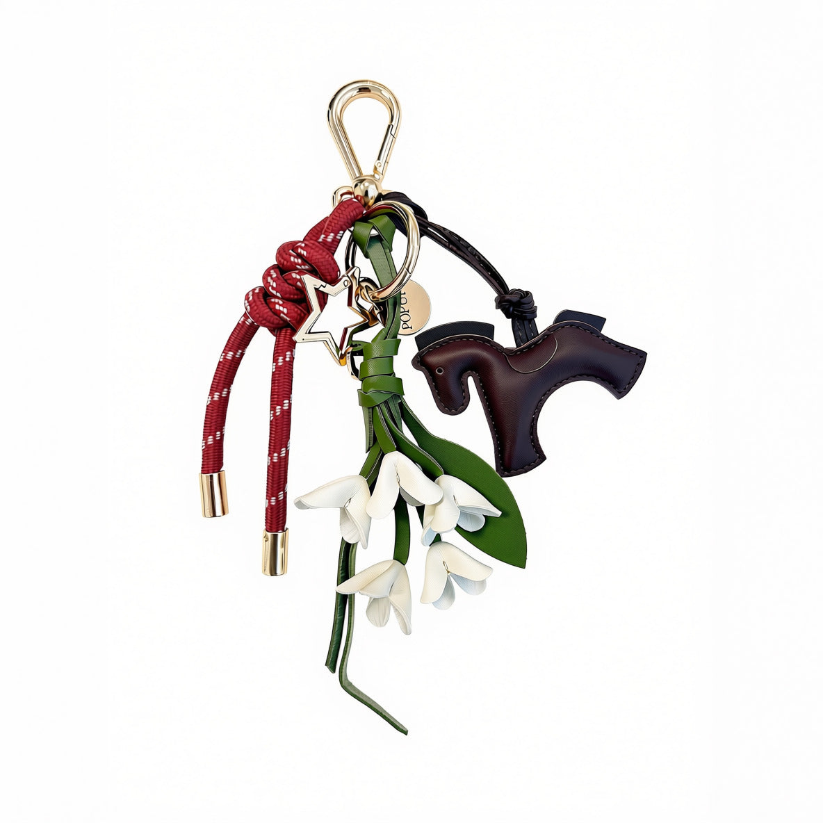 KEY CHAIN CLAY WITH CHARMS - ESPRESSO HORSE AND WHITE TULIP