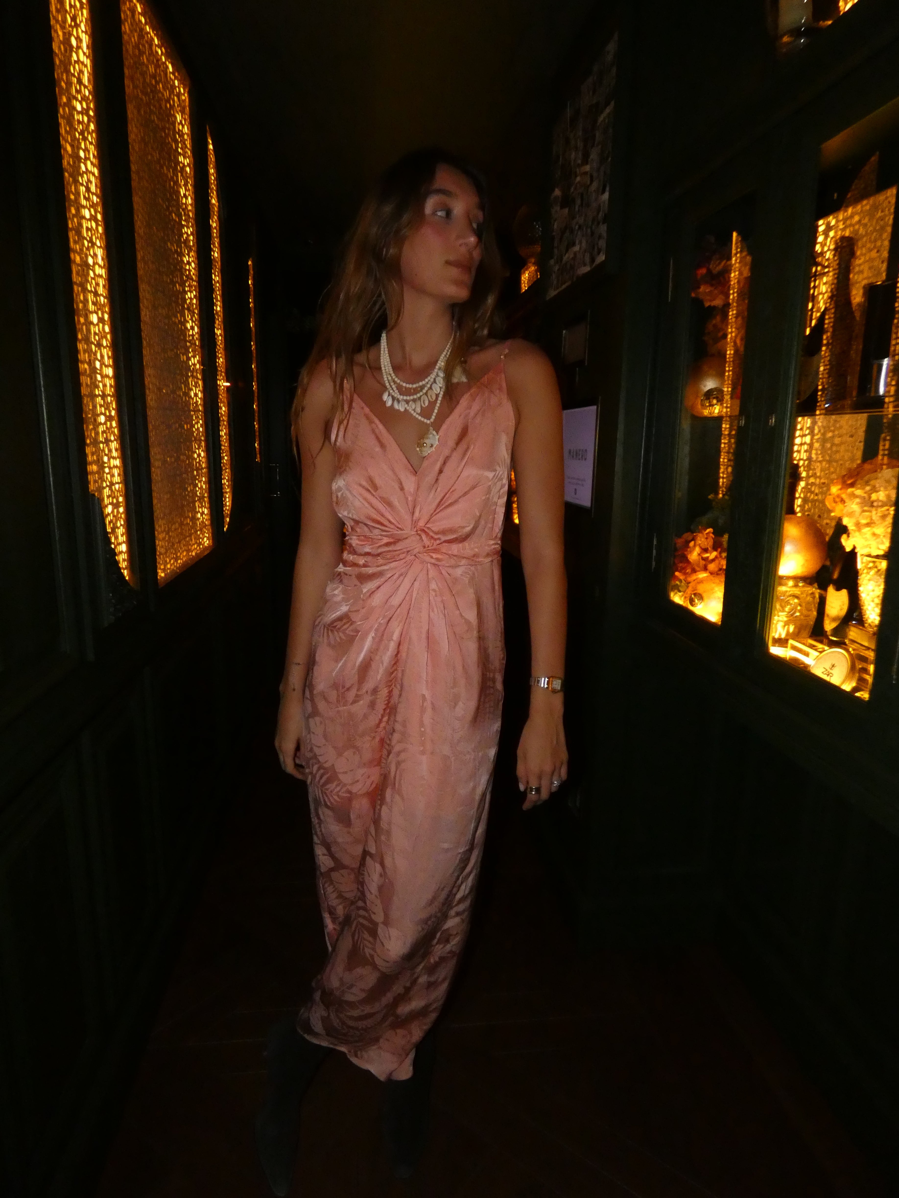 Macarena Silk Jacquard Midi Dress / Peach