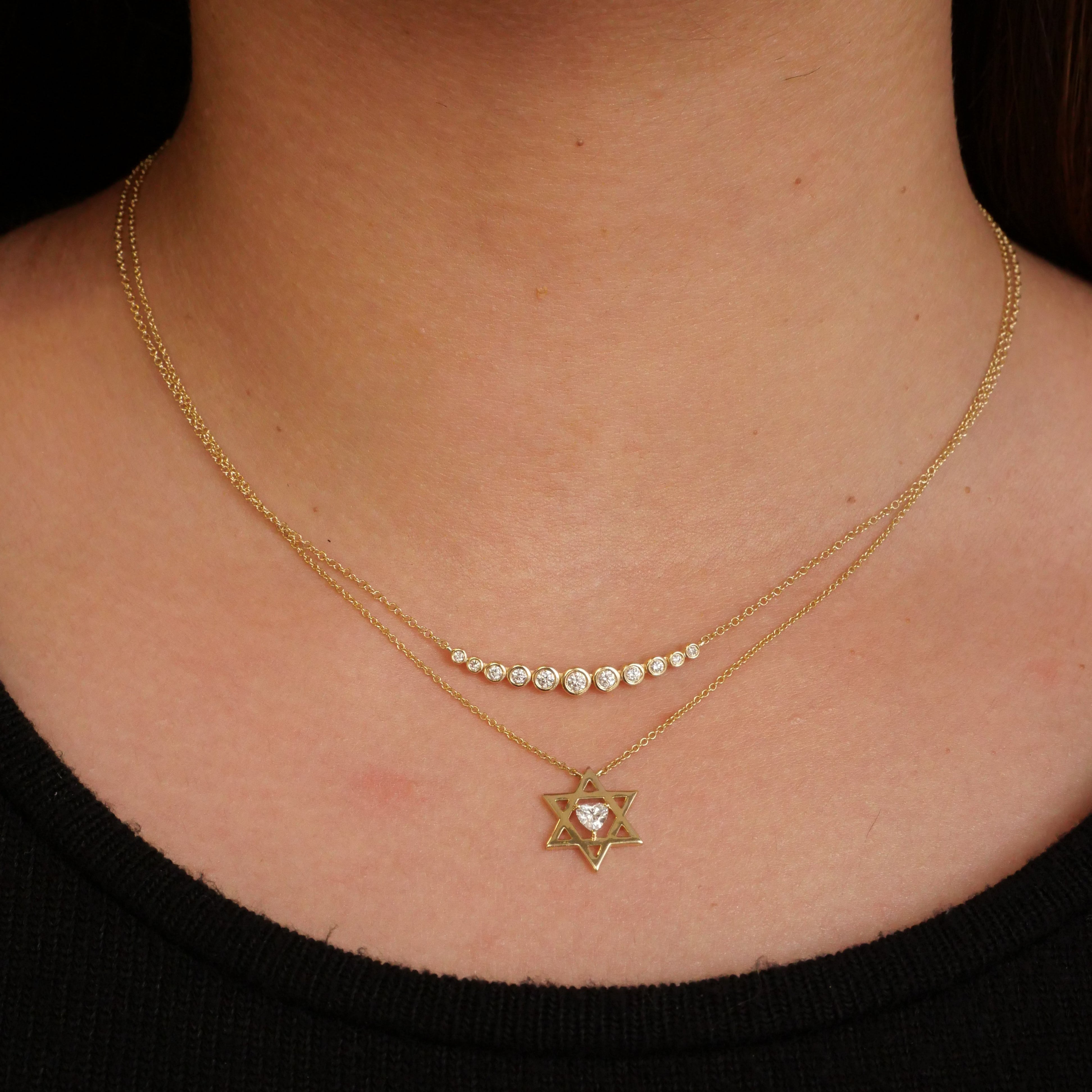 Gold Bezel Diamond Graduated Necklace