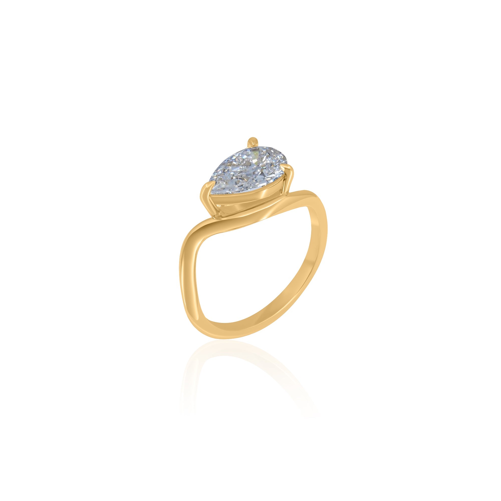 Gold Lab Diamond Pear Shape Wave Pinky Ring