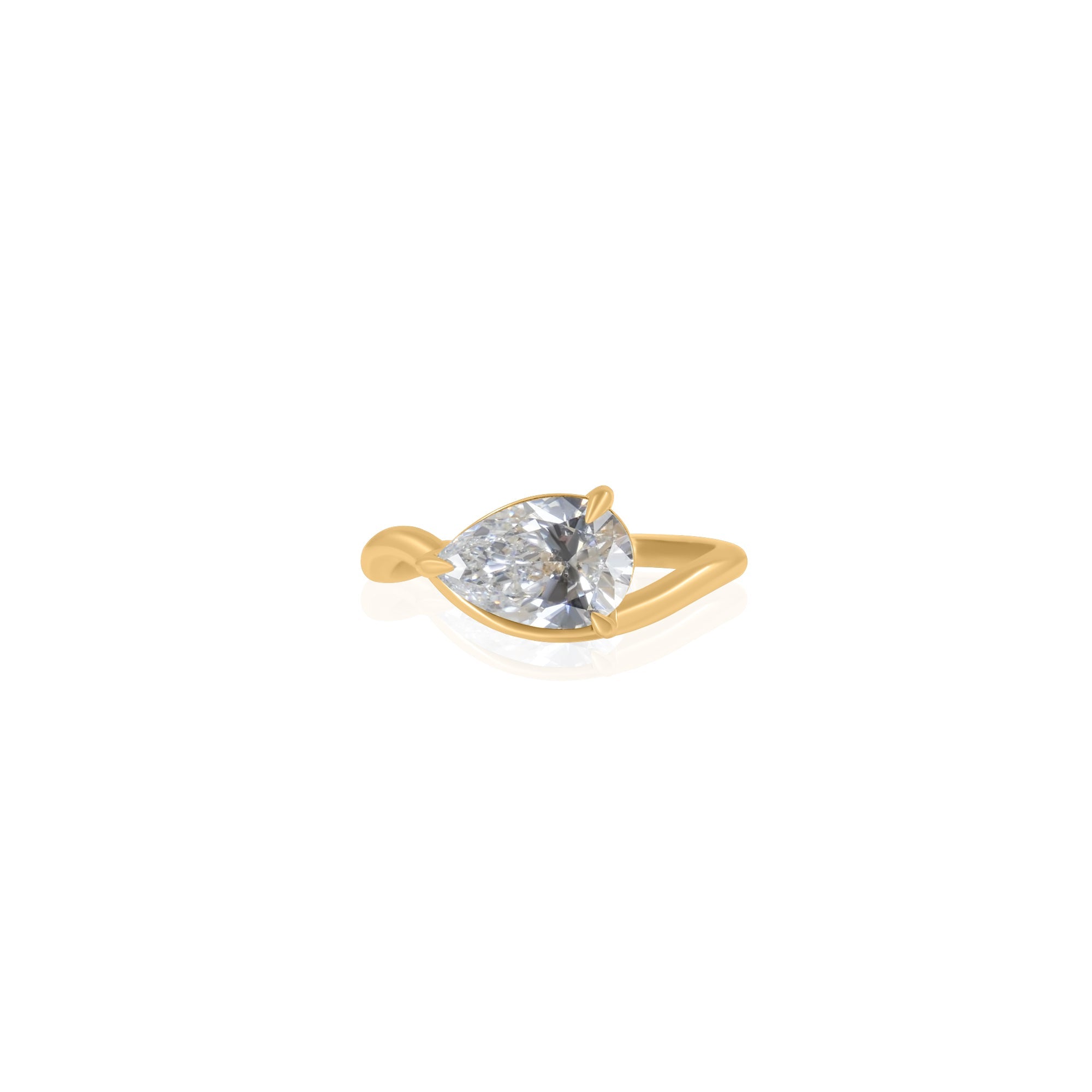 Gold Lab Diamond Pear Shape Wave Pinky Ring