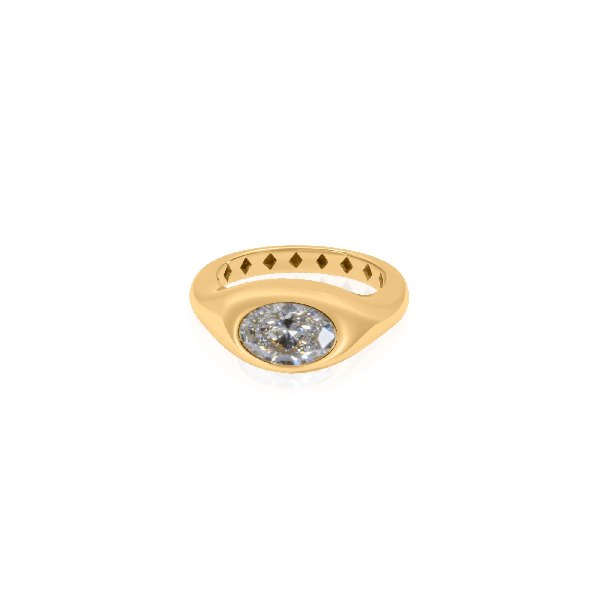 Gold Lab Diamond Oval Signet Pinky Ring