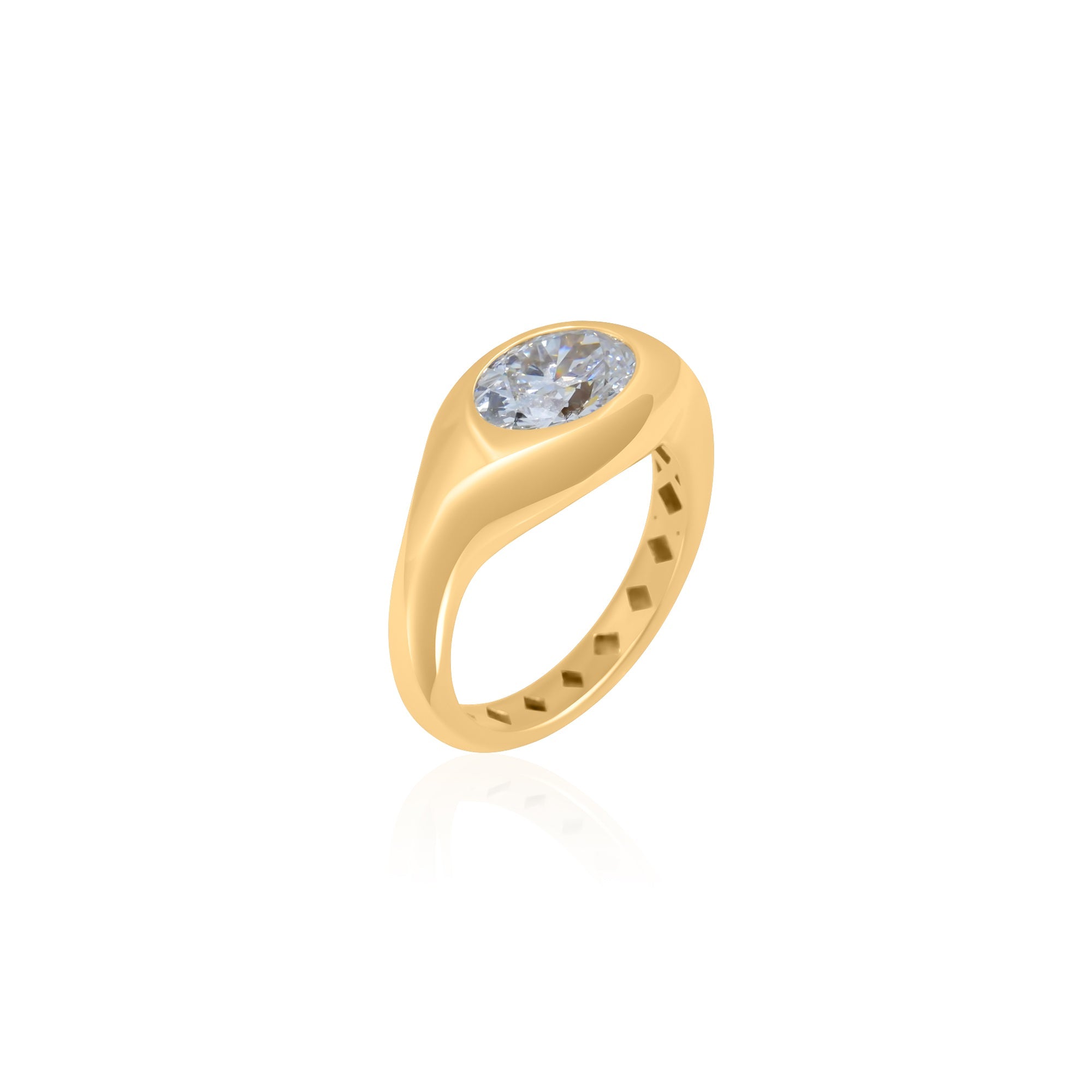 Gold Lab Diamond Oval Signet Pinky Ring