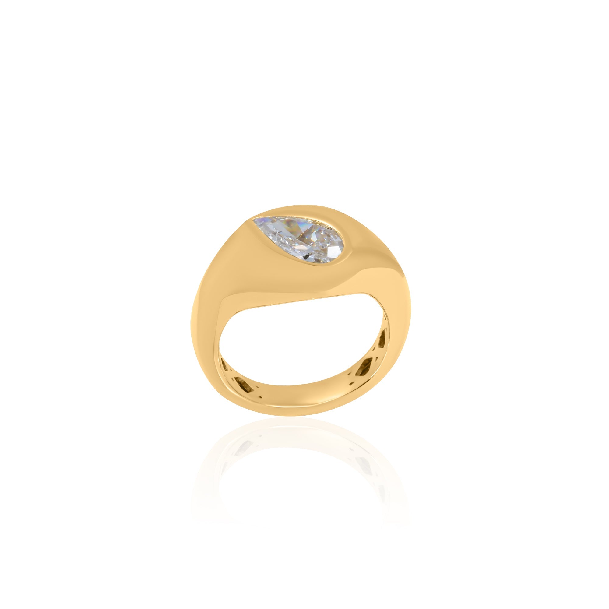 Gold Lab Grown Pear Signet Pinky Ring