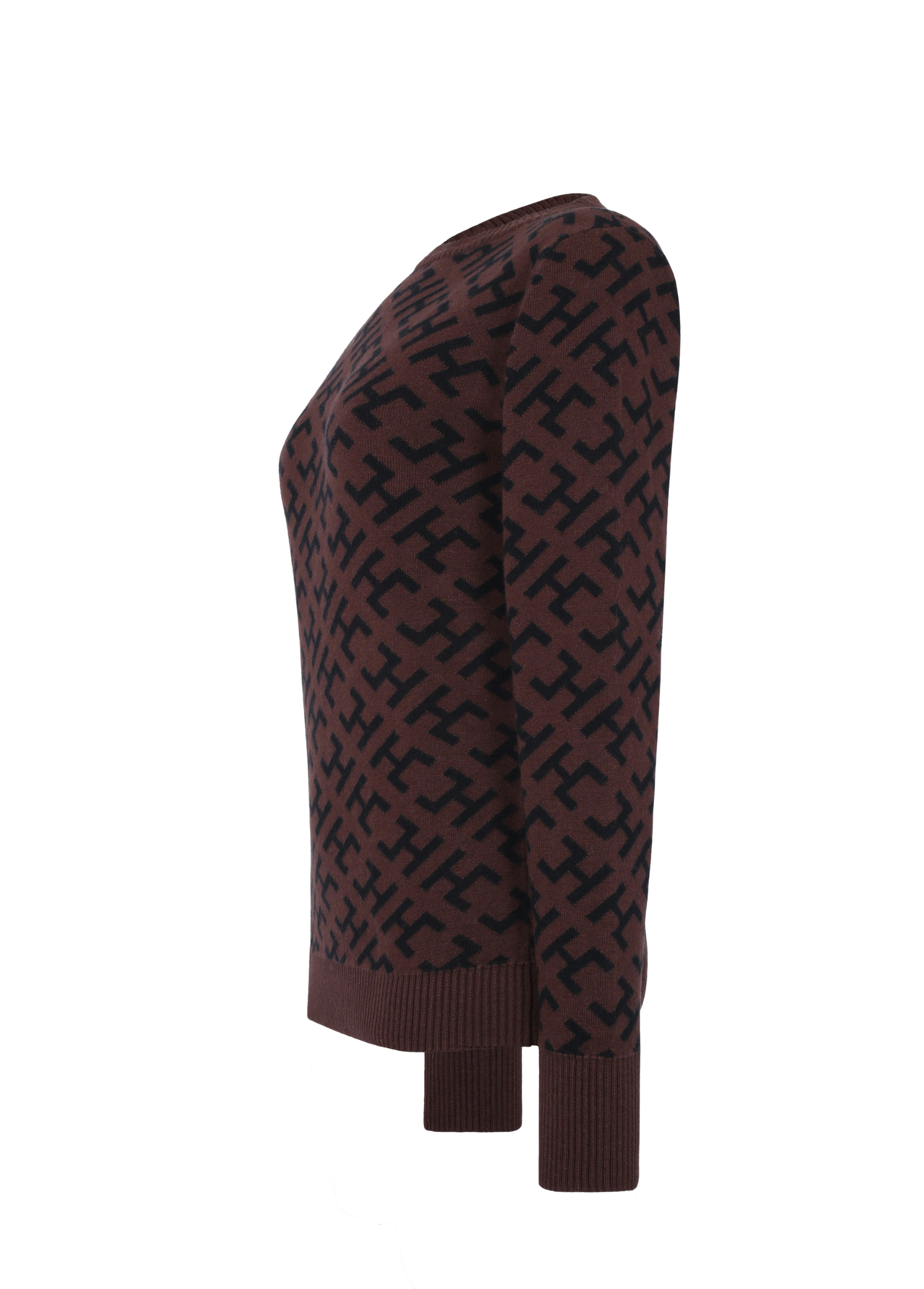 HC FULL MONOGRAM CREW NECK SWEATER - CHOCOLATE