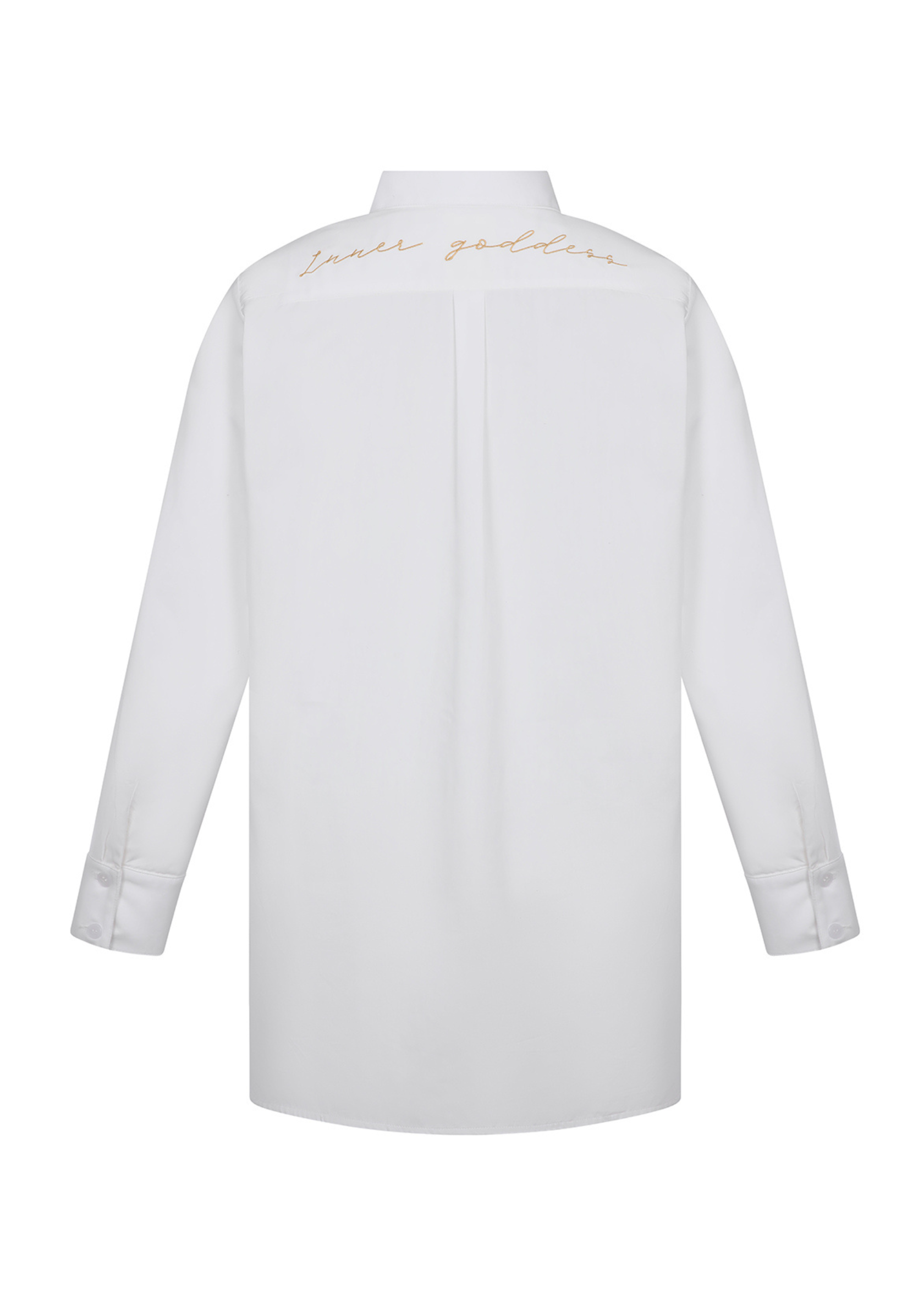 INNER GODDESS SATIN BUTTON-UP SHIRT - WHITE/CAMEL