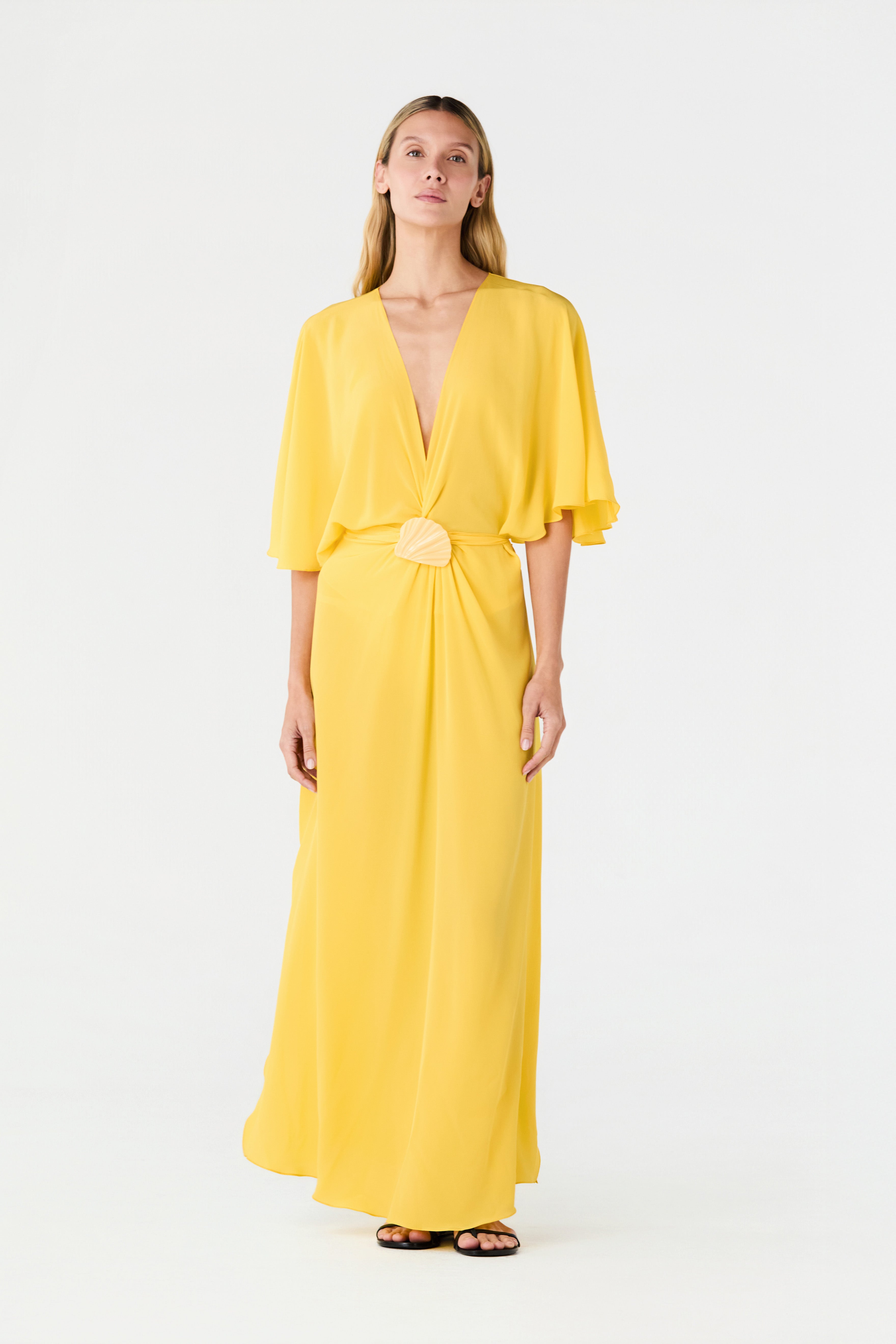 Perla del Sol Silk Midi Dress / Yellow