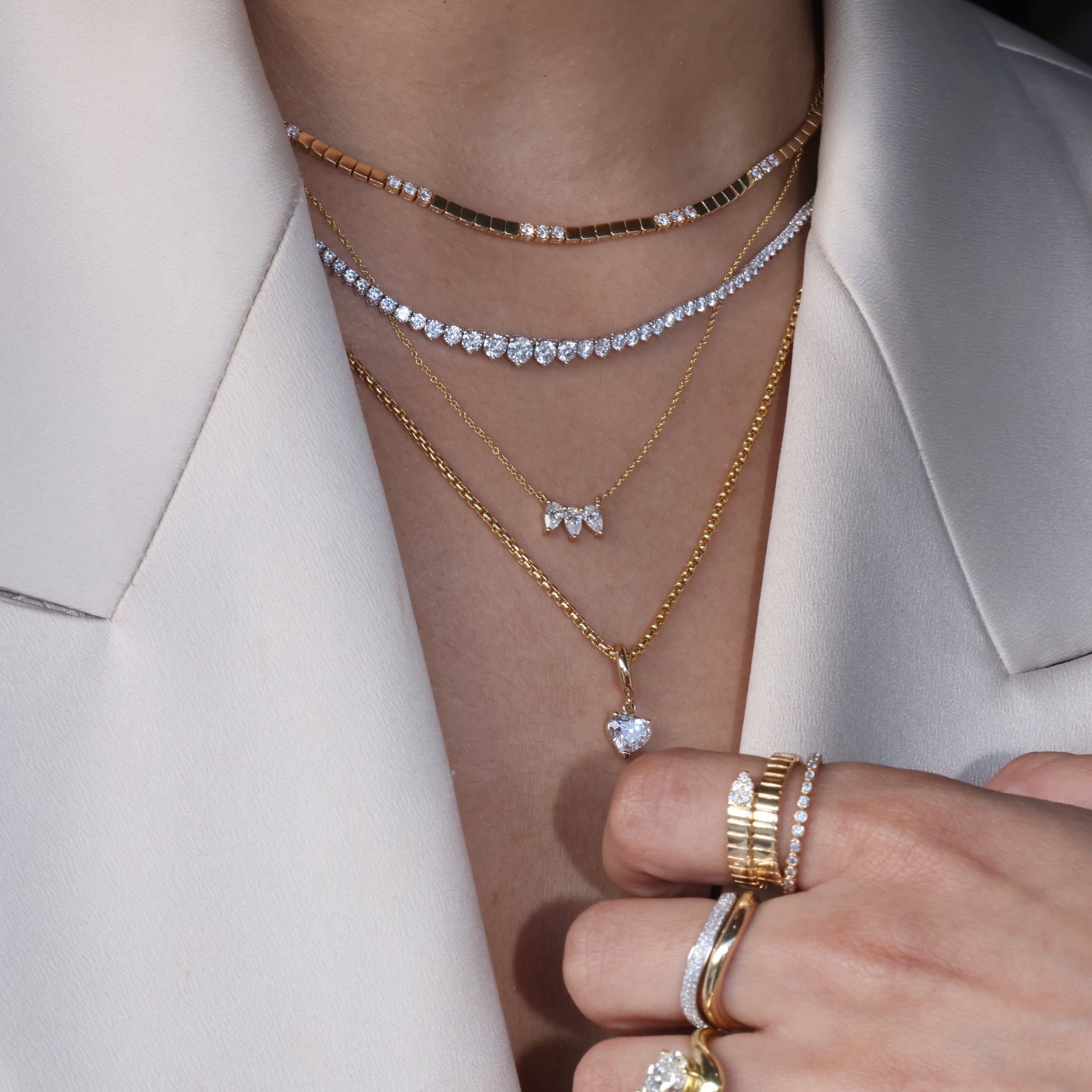 Gold Lab Diamond Small Riviera  Tennis Necklace
