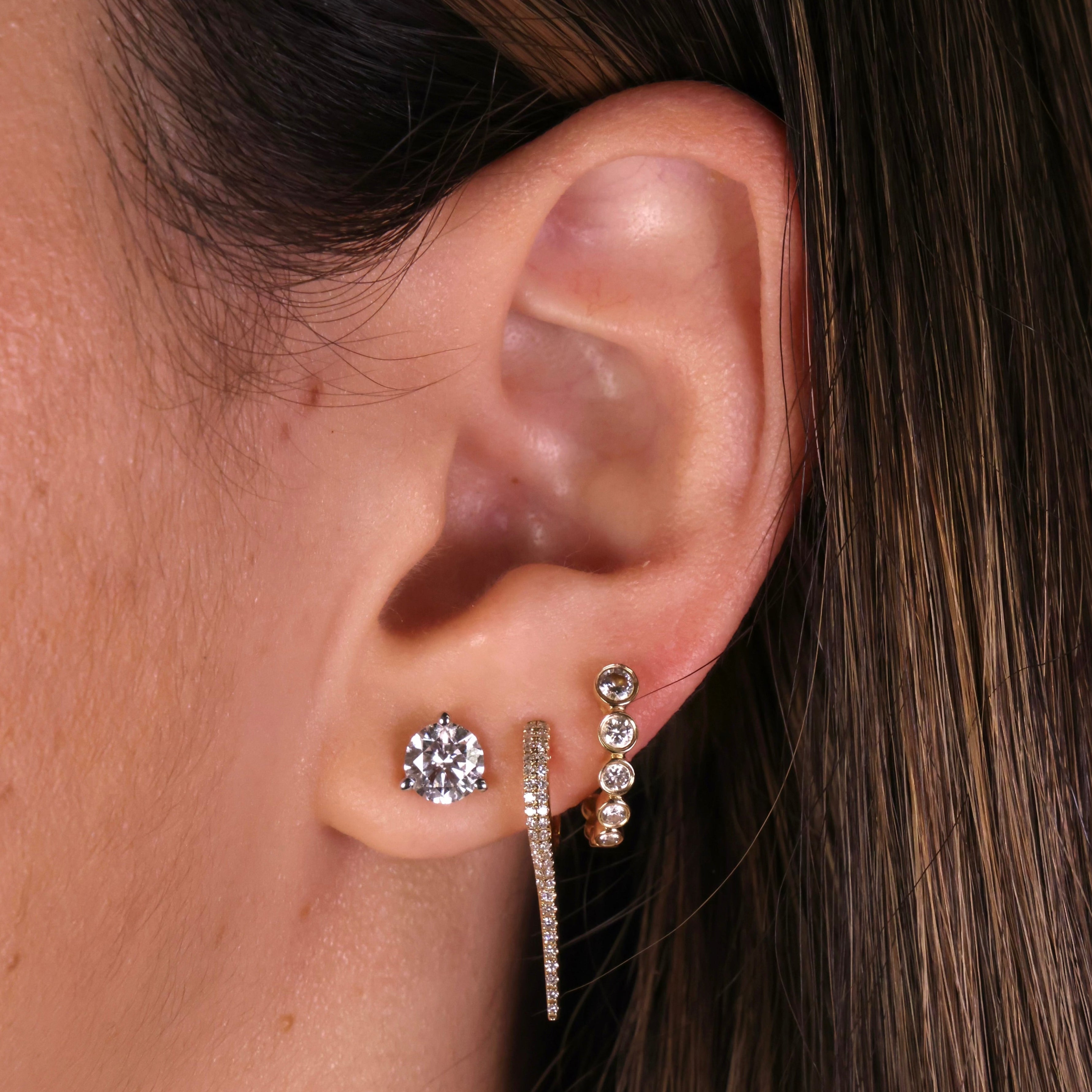 Gold Diamond Bezel Half Hoop Earring