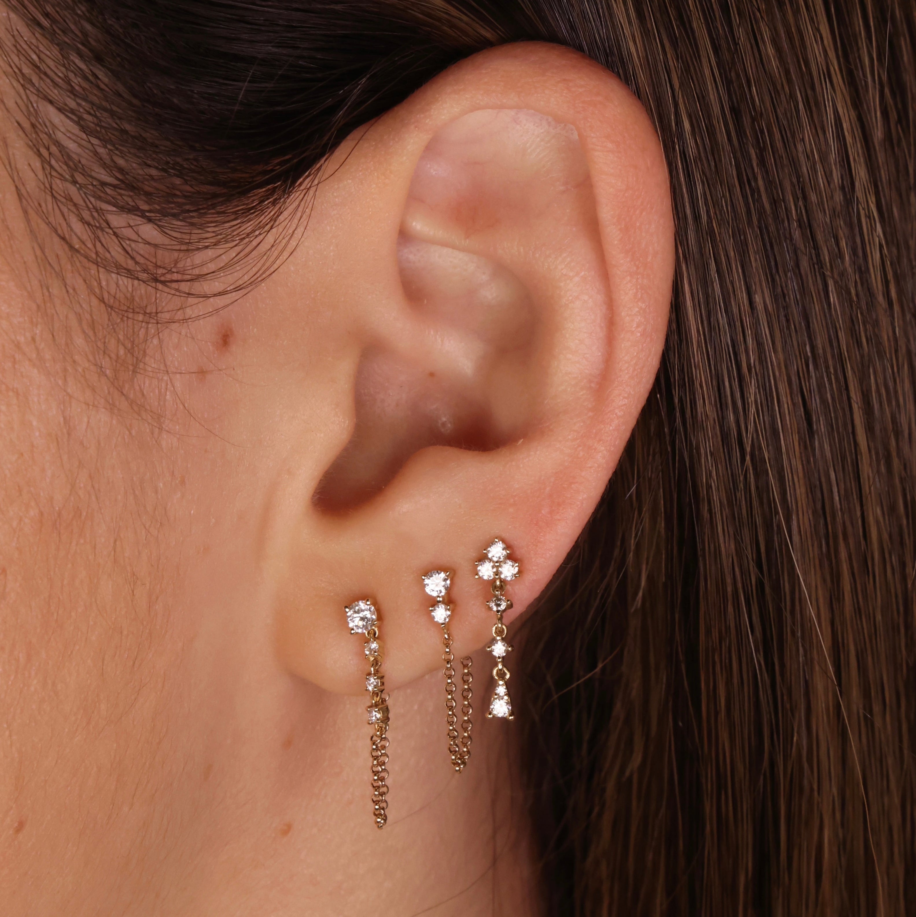 Gold Diamond Chain Drop Earring