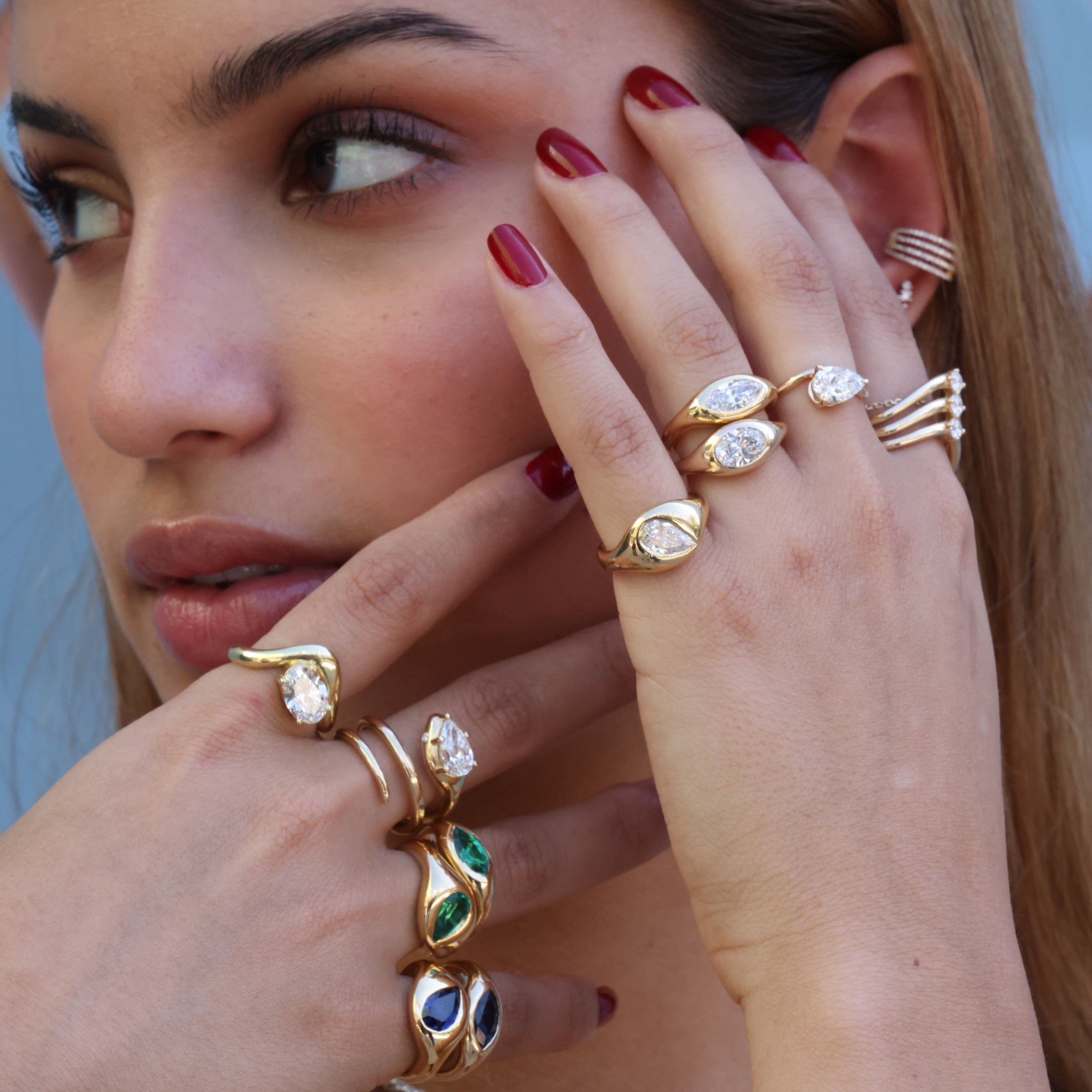 Gold Lab Diamond Pear Shape Wave Pinky Ring