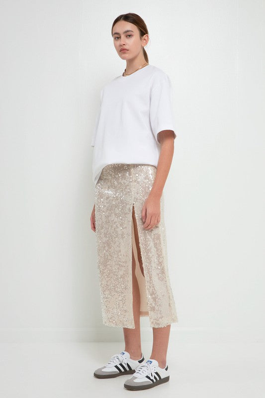 Sequin Vent Midi Skirt