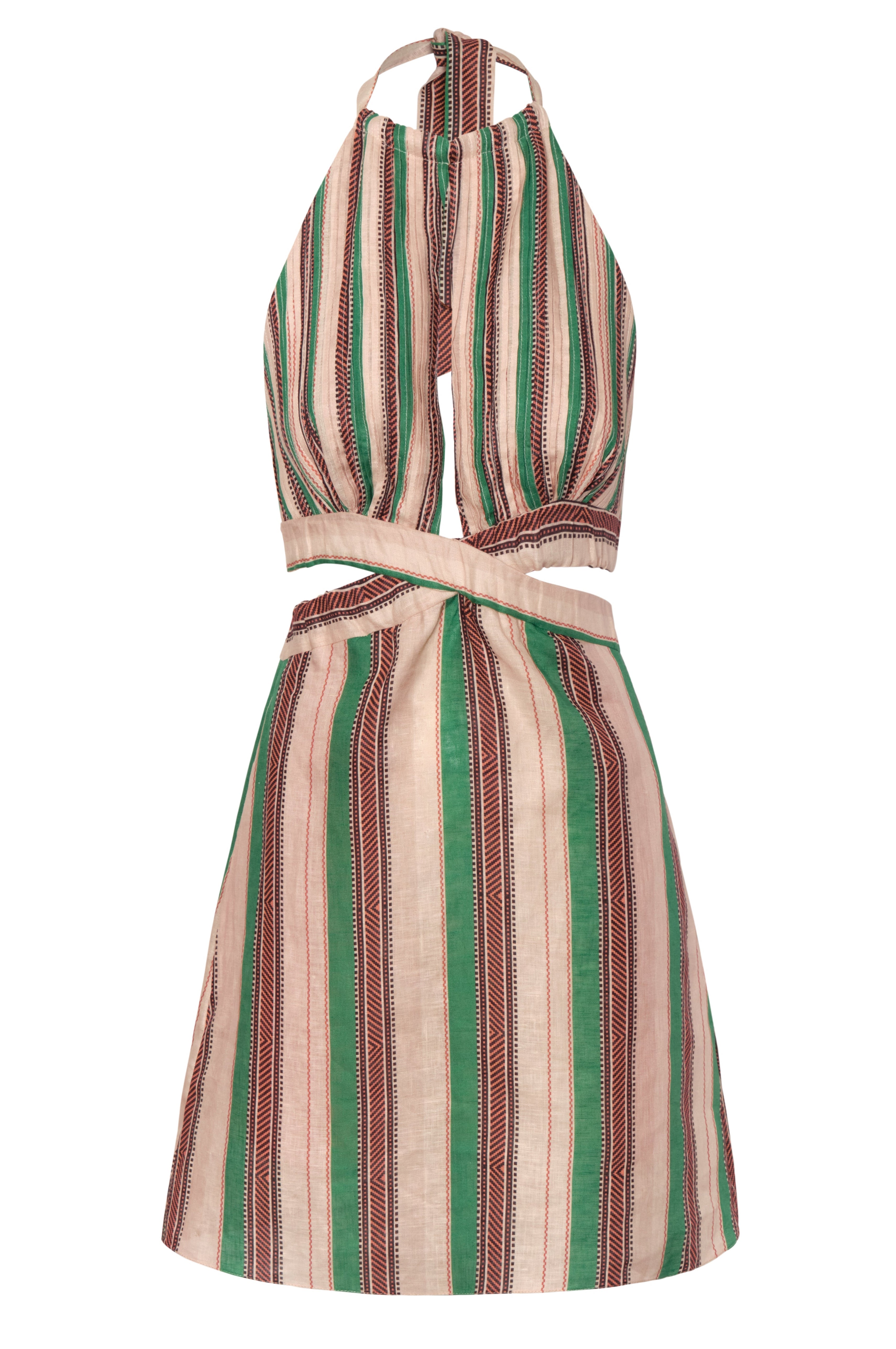 San Agustín Linen Mini Dress / Green Artisanal Stripes