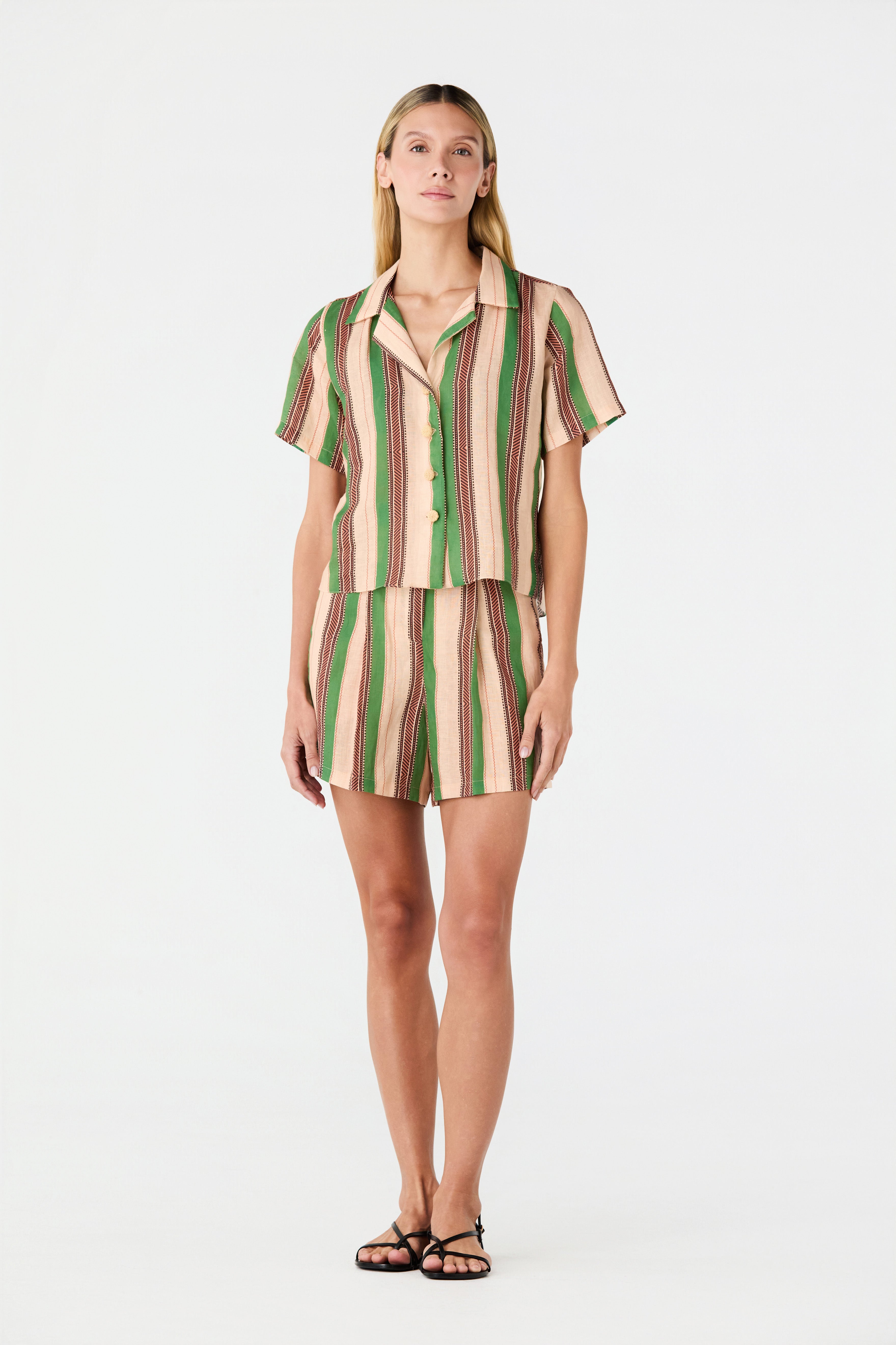 Tomaso Linen Shirt / Green Artisanal Stripes