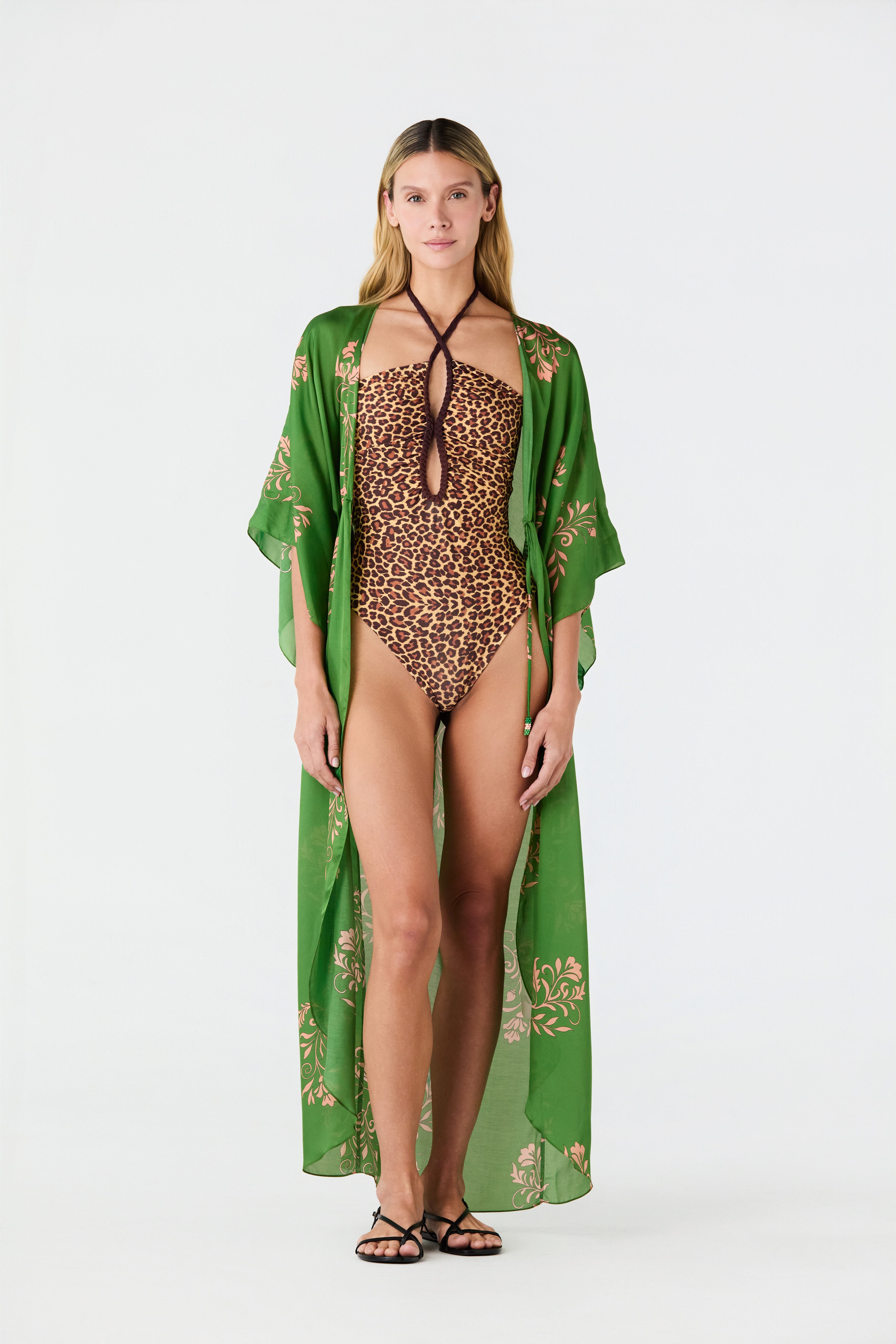 San Cipriano Cotton Silk Tunic / Green Buganvilias
