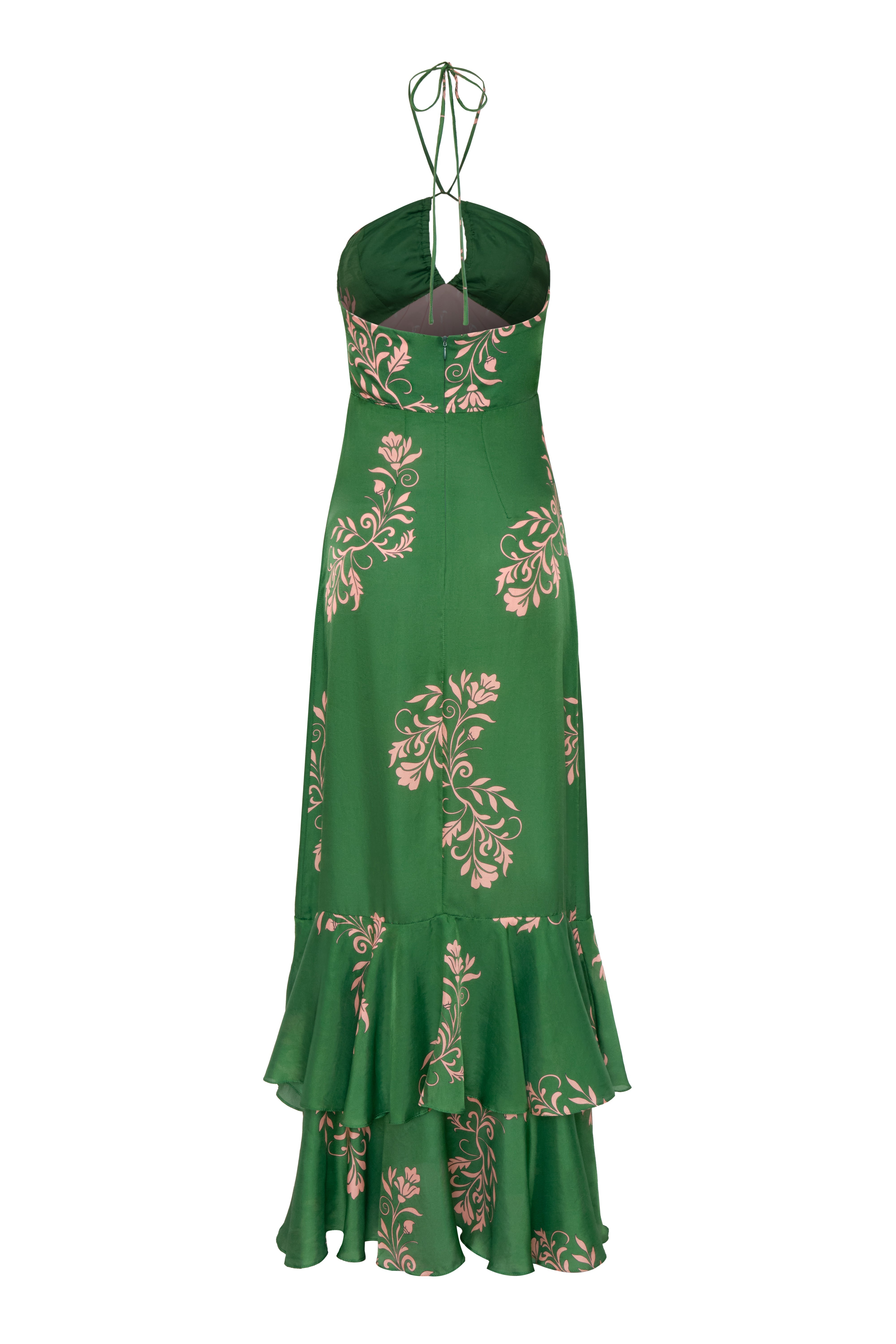Sevillana Cotton Silk Maxi Dress / Green Buganvilias