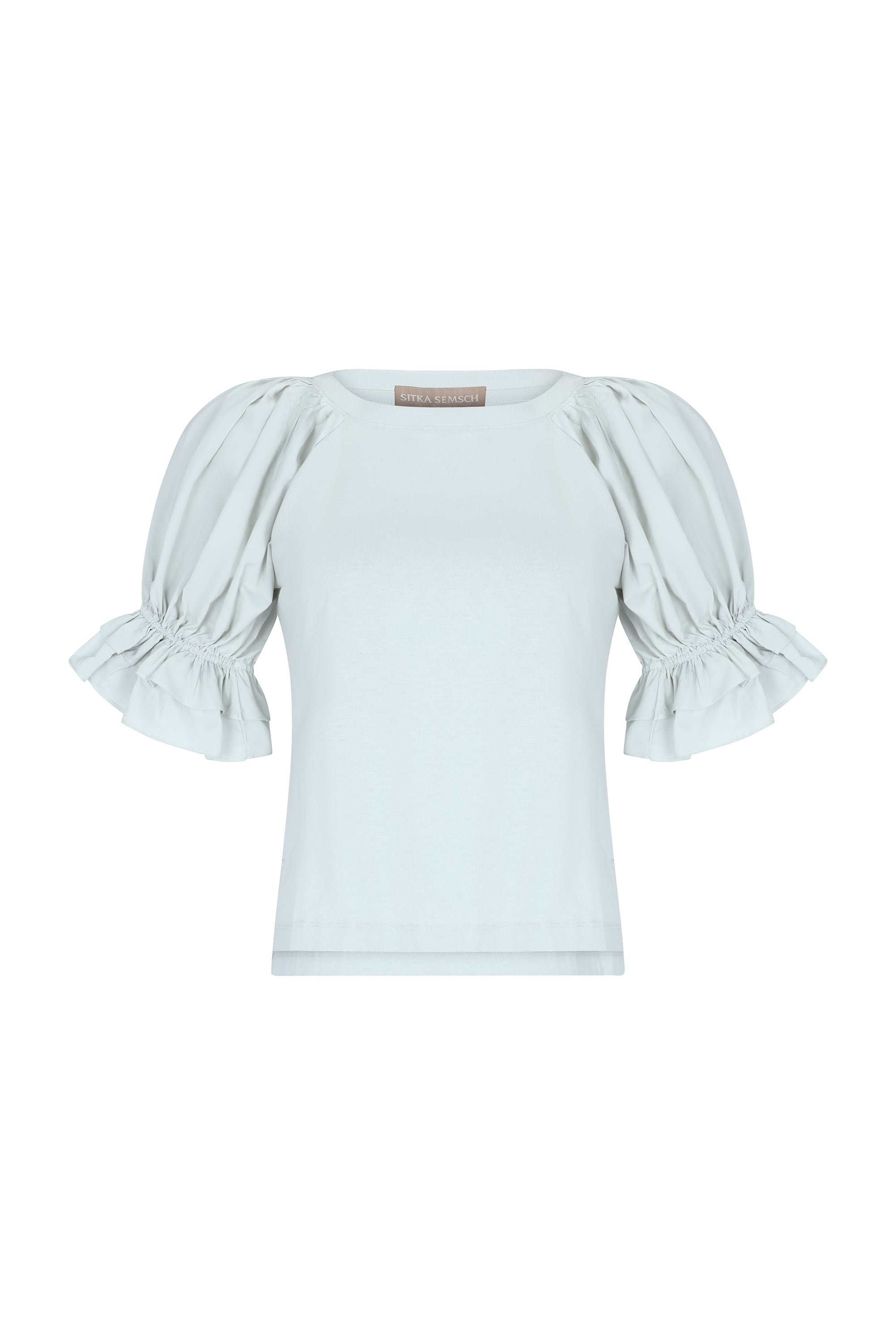 Nery Balloon Sleeve Cotton Top | Silver