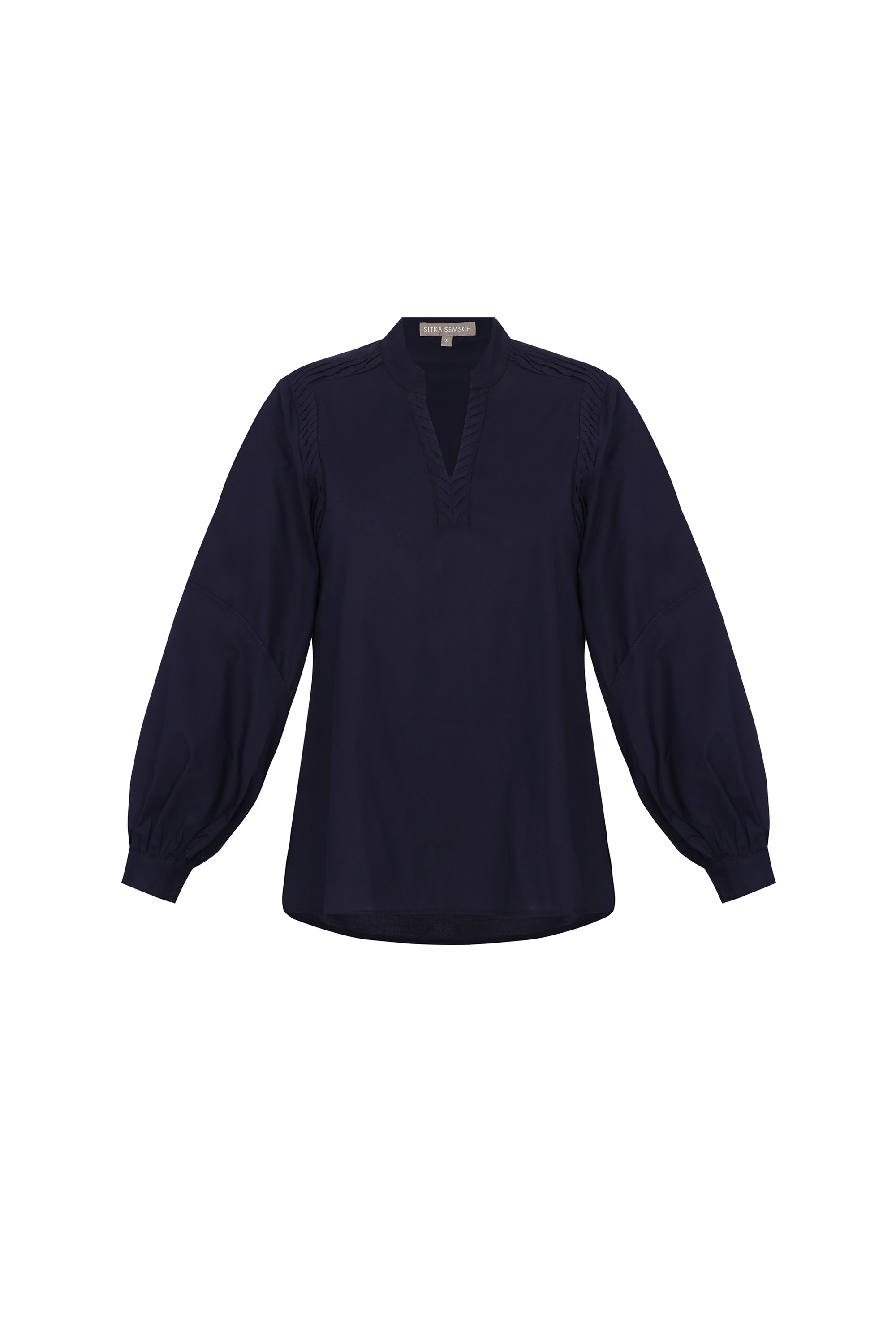 Ximena V-Neck Cotton Blouse | Navy