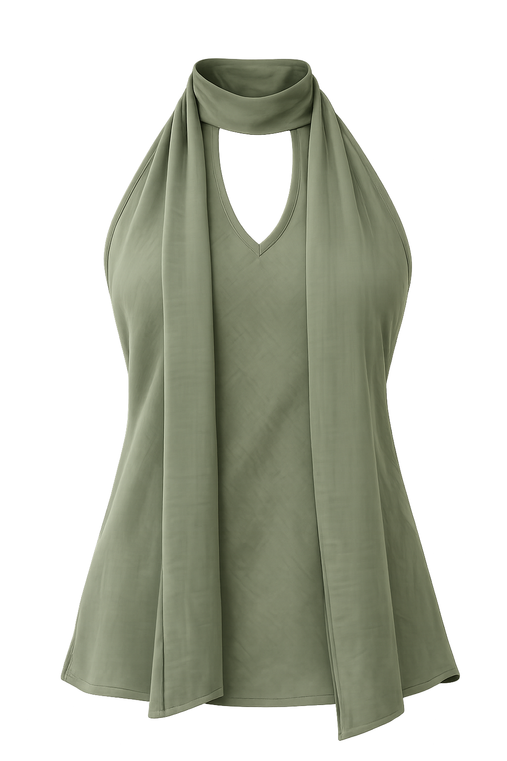 Top Antonia halter de lino verde olivo, vista frontal