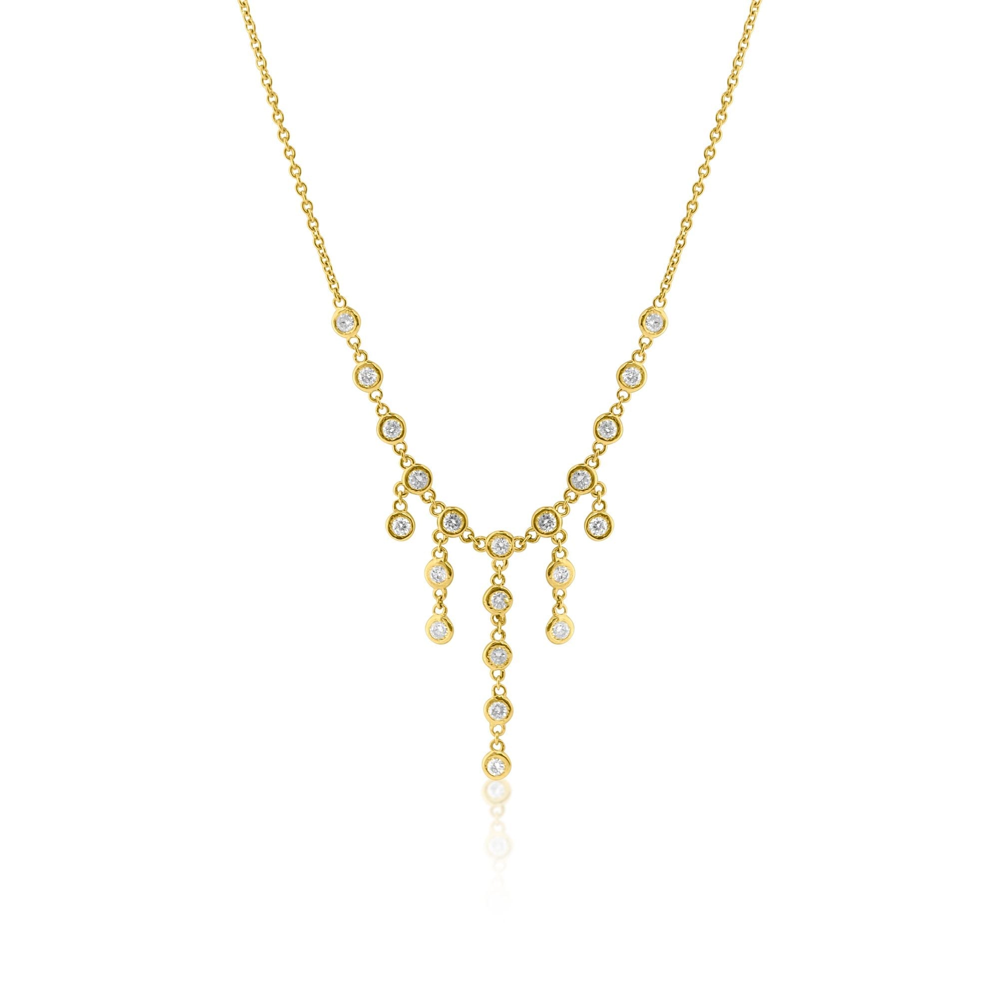 Gold Bezel Diamond Graduated Five Drop Necklace