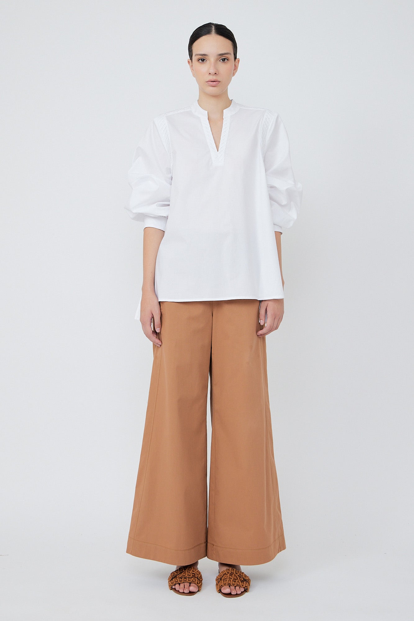Ximena V-Neck Cotton Blouse | White