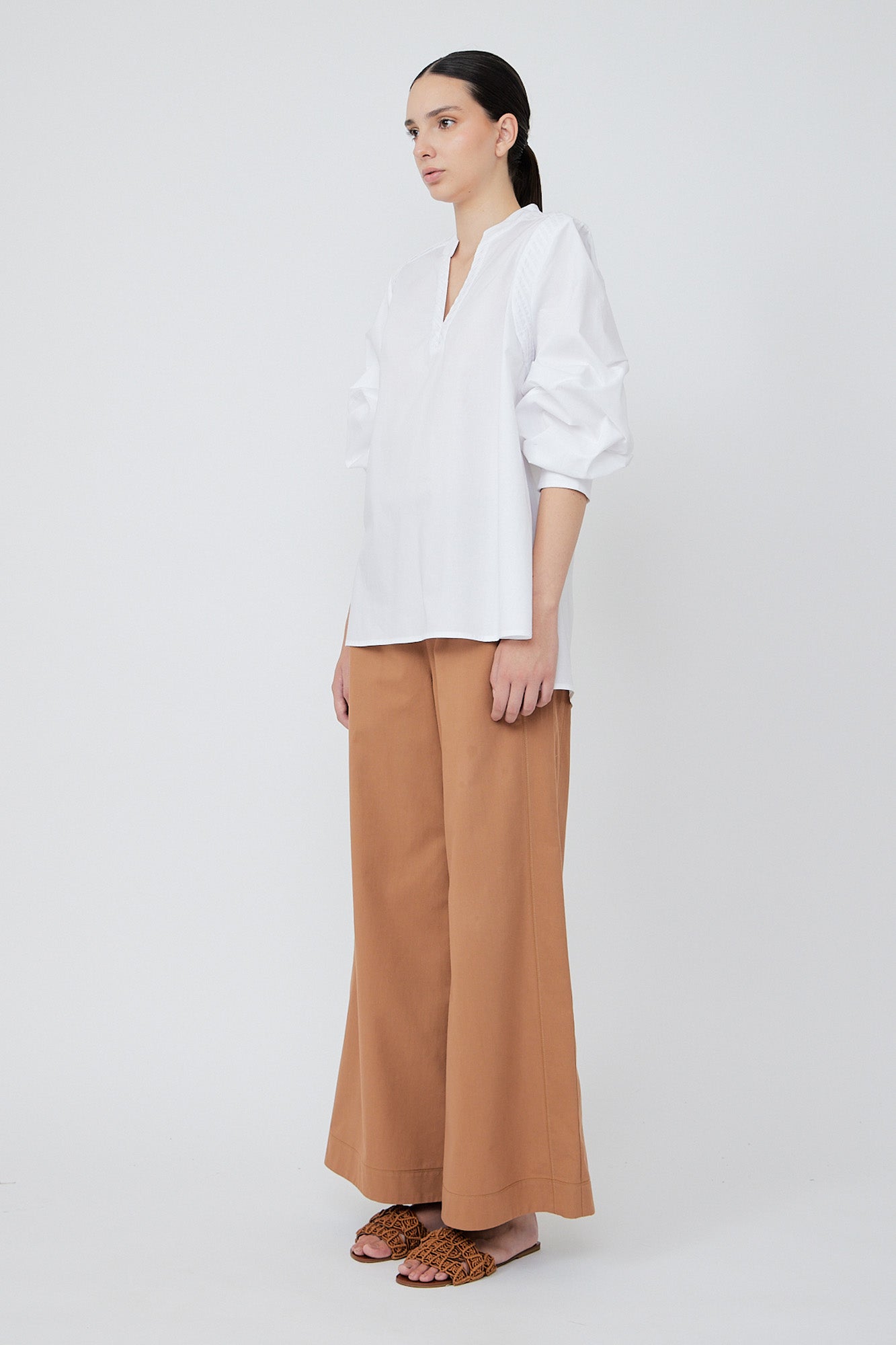 Ximena V-Neck Cotton Blouse | White