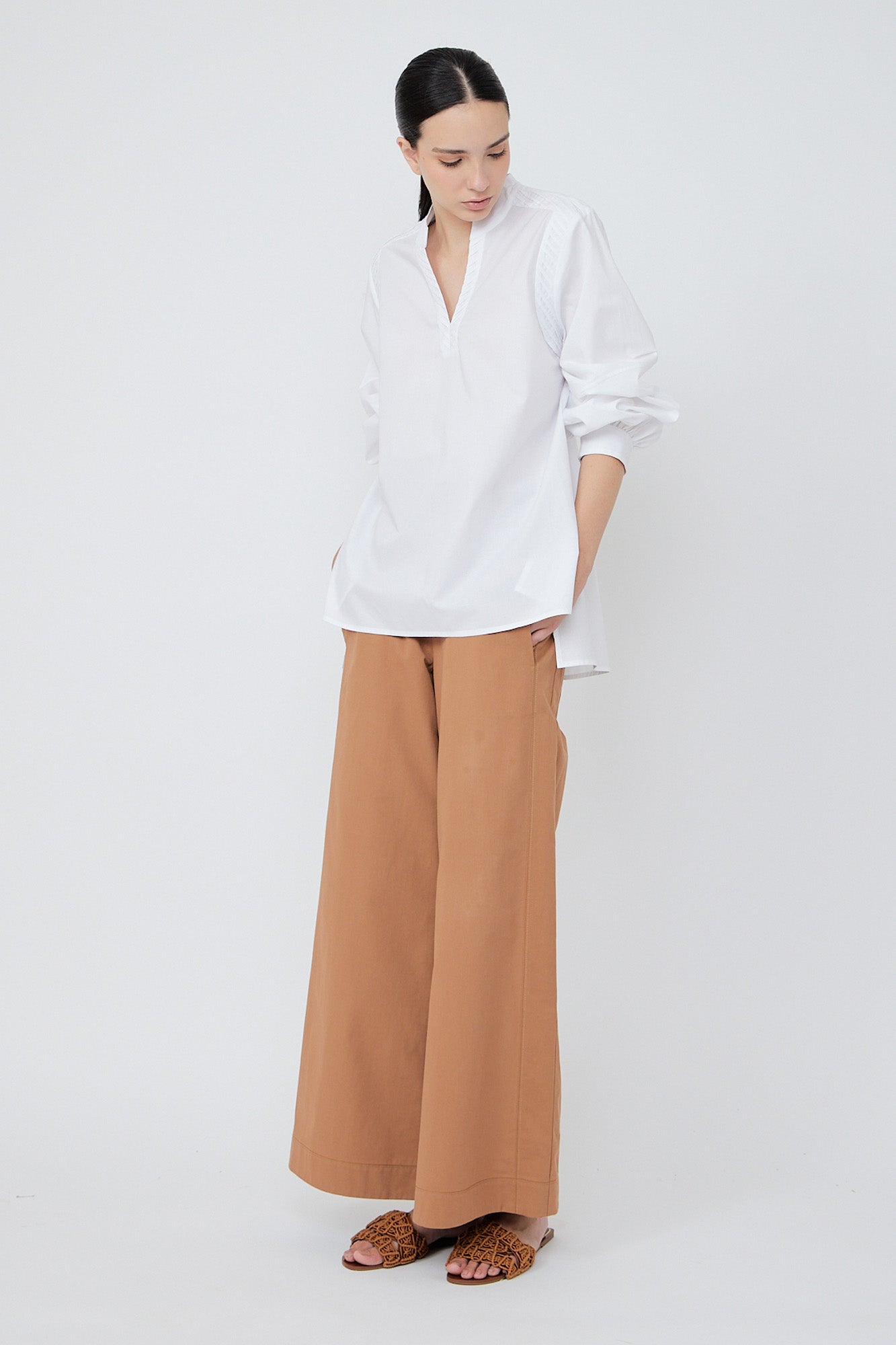 Ximena V-Neck Cotton Blouse | White