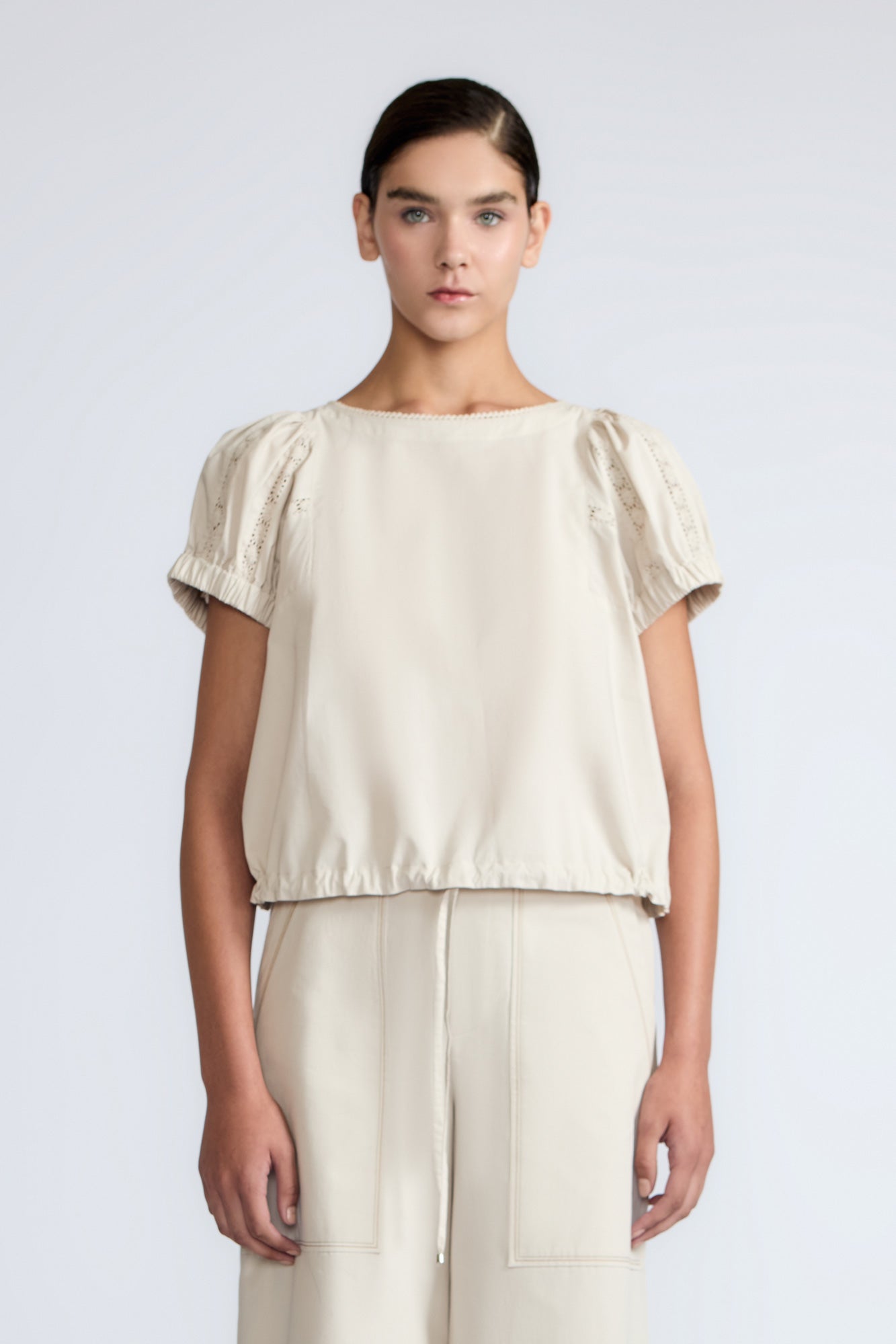 Amara Broderie Sleeve Cotton Blouse | Pristine