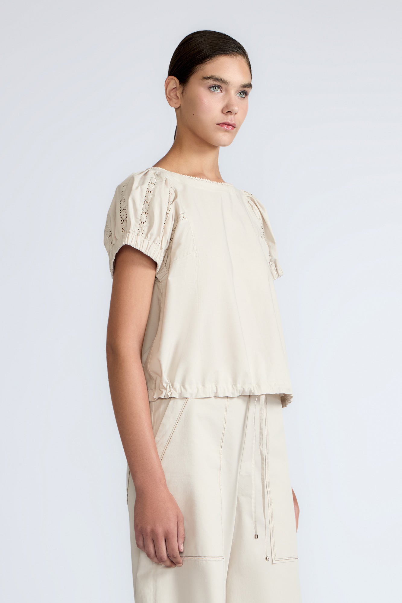 Amara Broderie Sleeve Cotton Blouse | Pristine