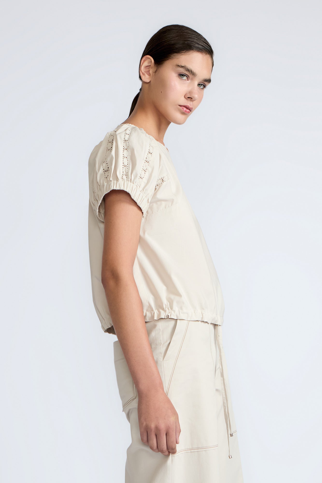Amara Broderie Sleeve Cotton Blouse | Pristine
