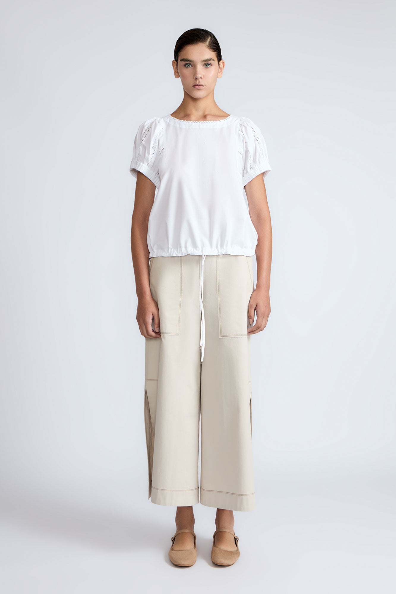Amara Broderie Sleeve Cotton Blouse | White