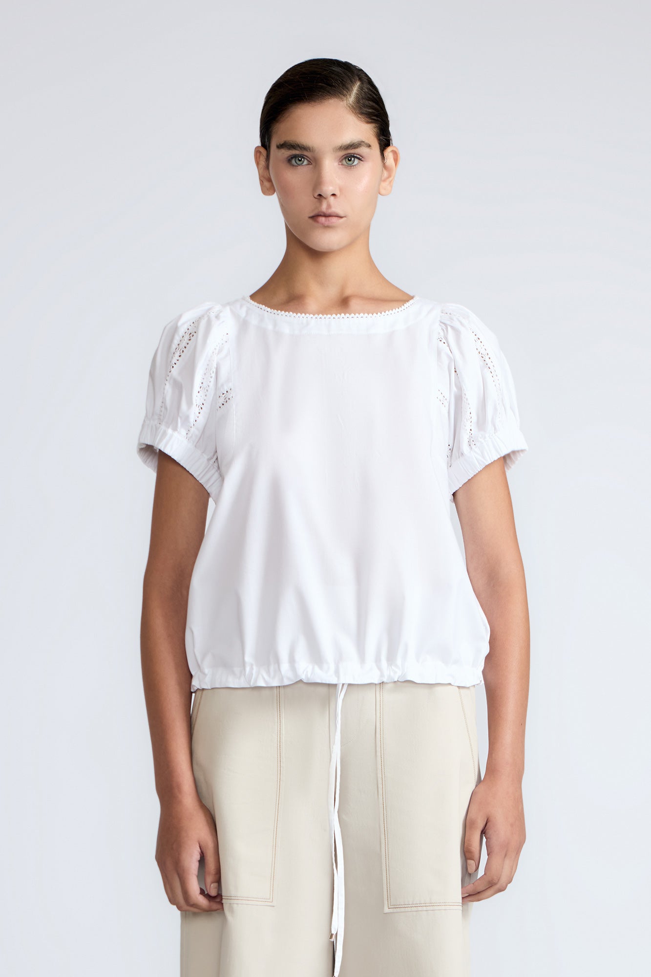 Amara Broderie Sleeve Cotton Blouse | White
