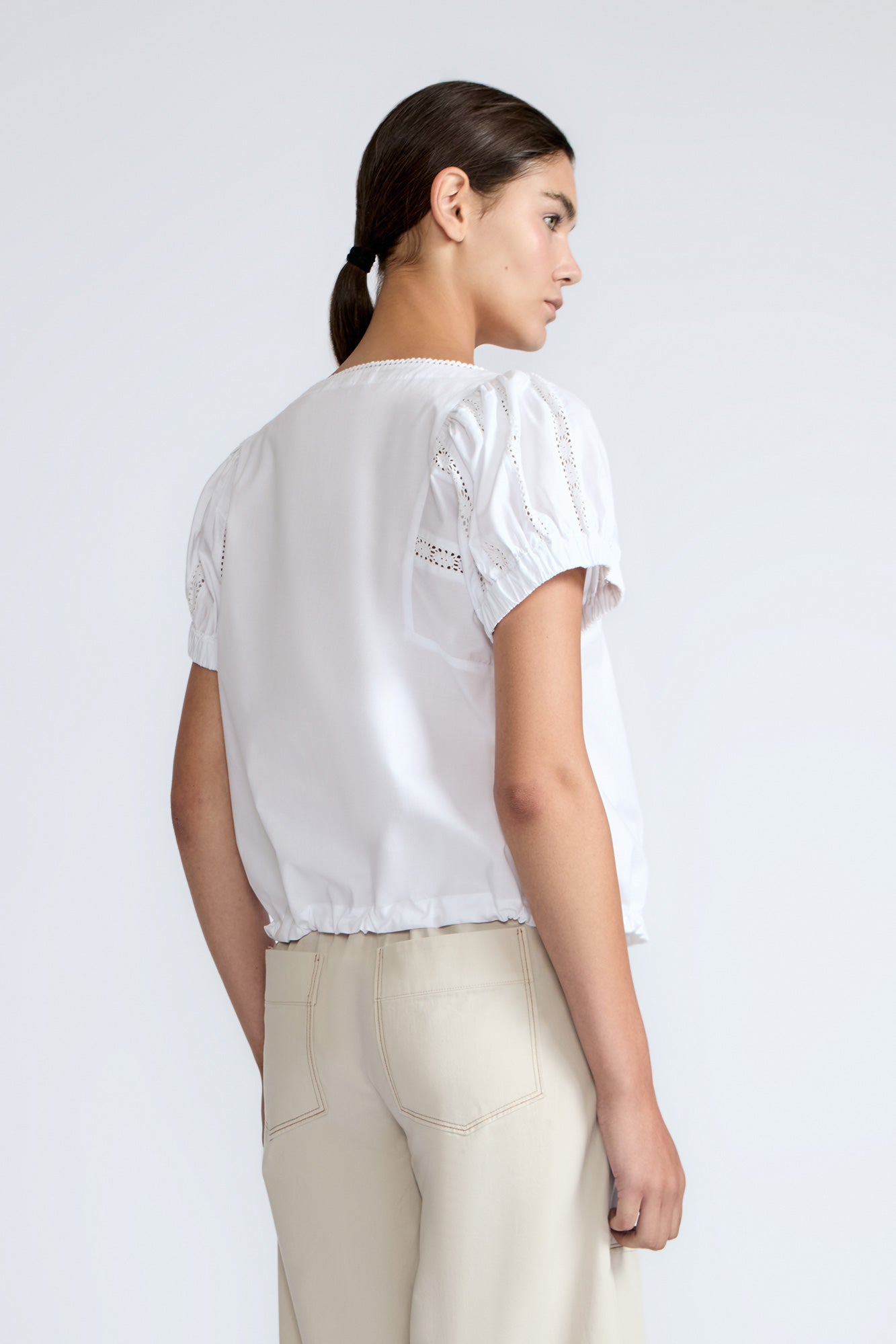 Amara Broderie Sleeve Cotton Blouse | White