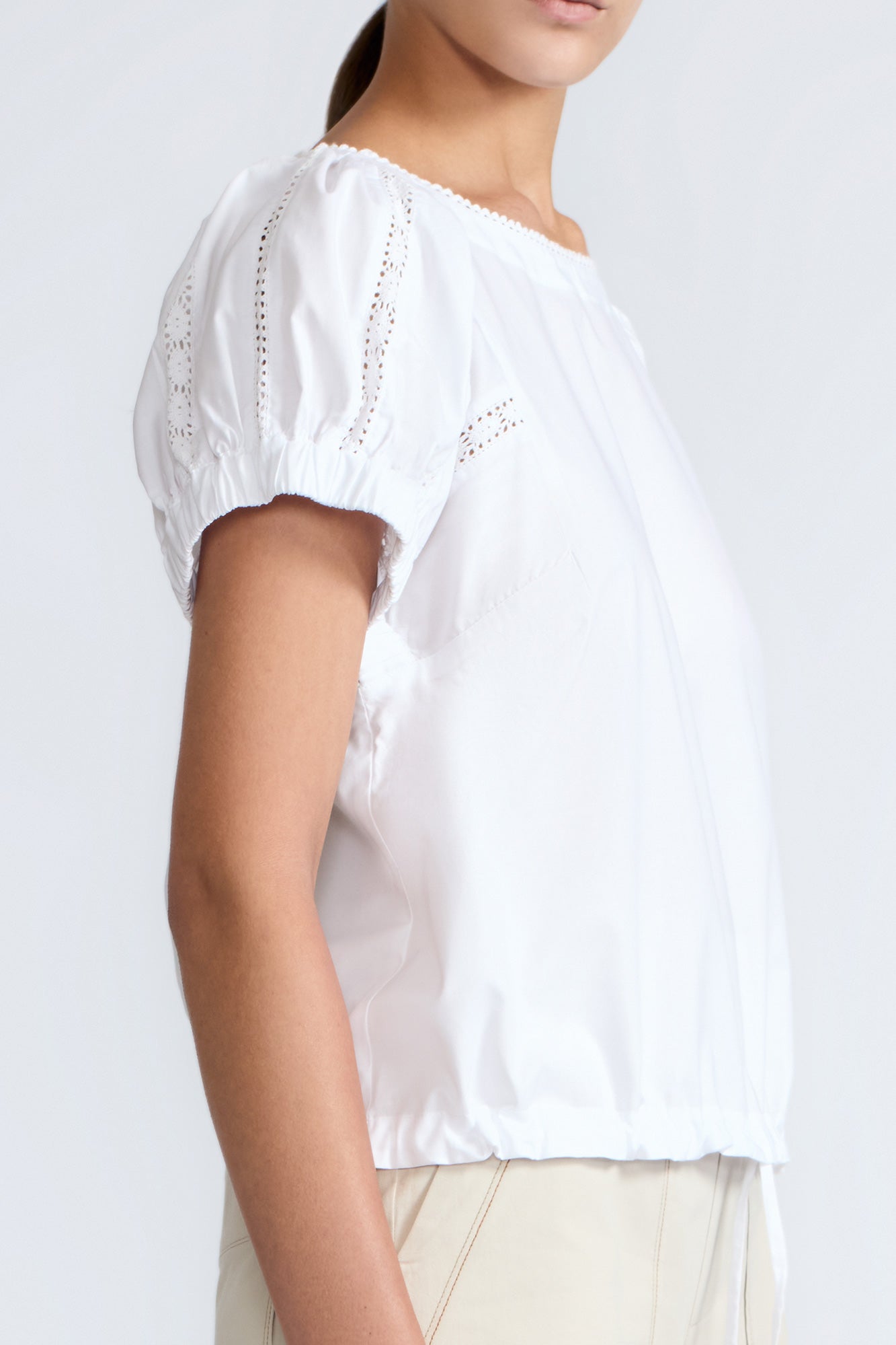 Amara Broderie Sleeve Cotton Blouse | White