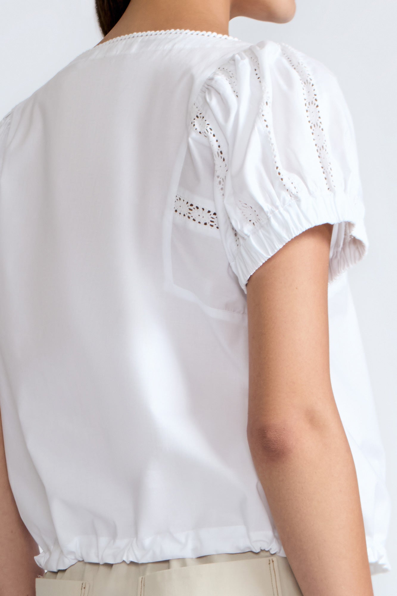 Amara Broderie Sleeve Cotton Blouse | White