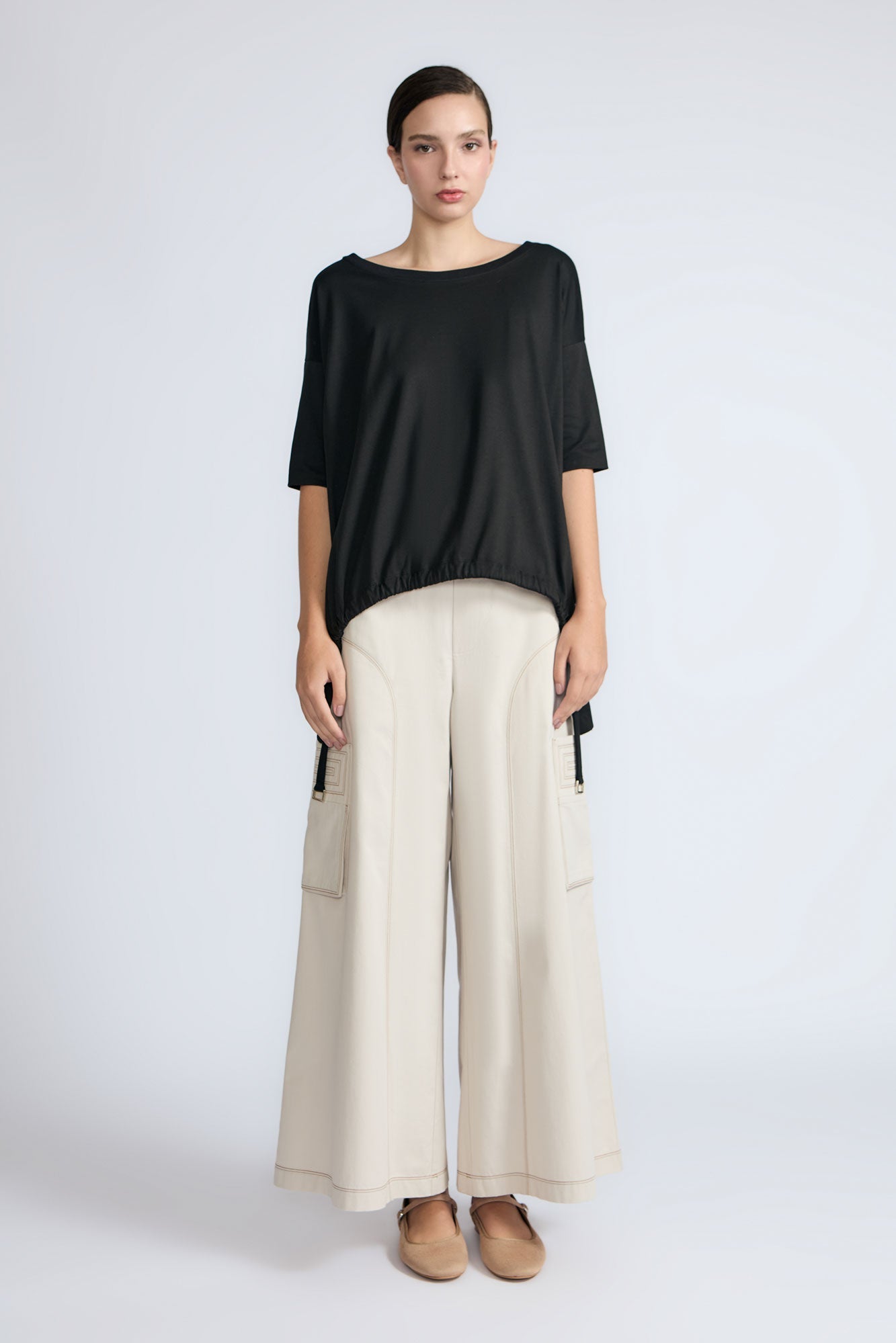 Amaya Asymmetric Cotton Top | Black