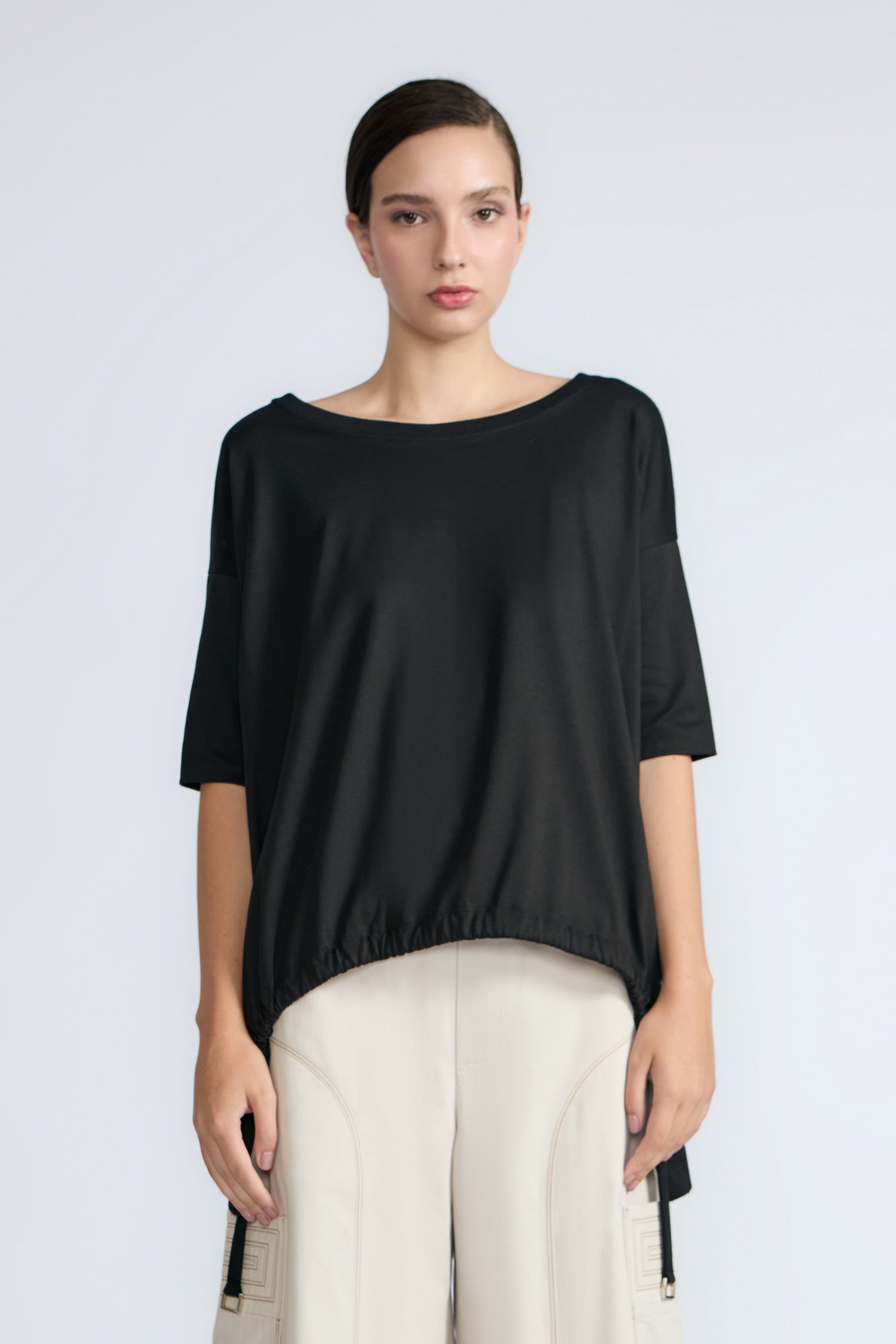 Amaya Asymmetric Cotton Top | Black