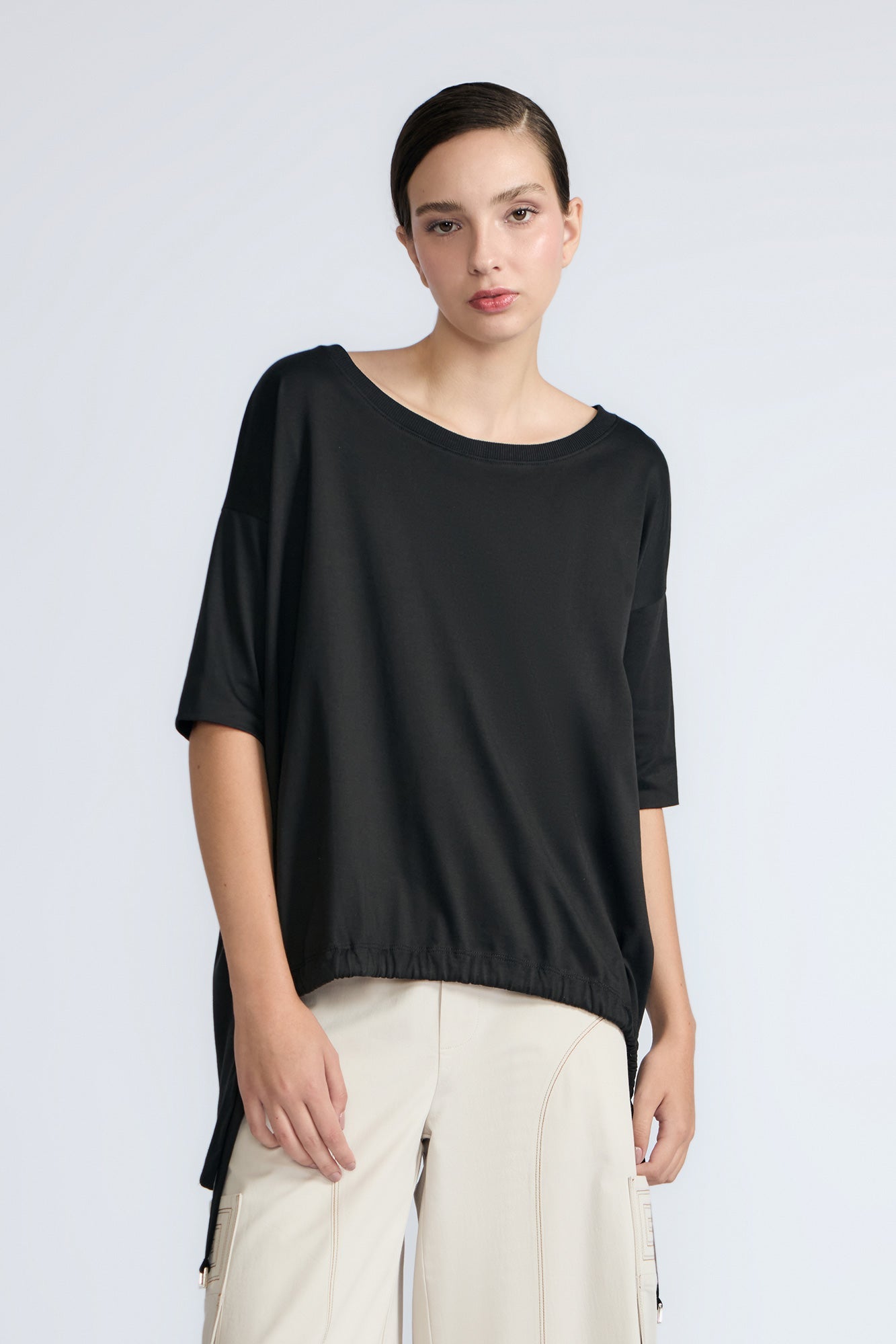 Amaya Asymmetric Cotton Top | Black