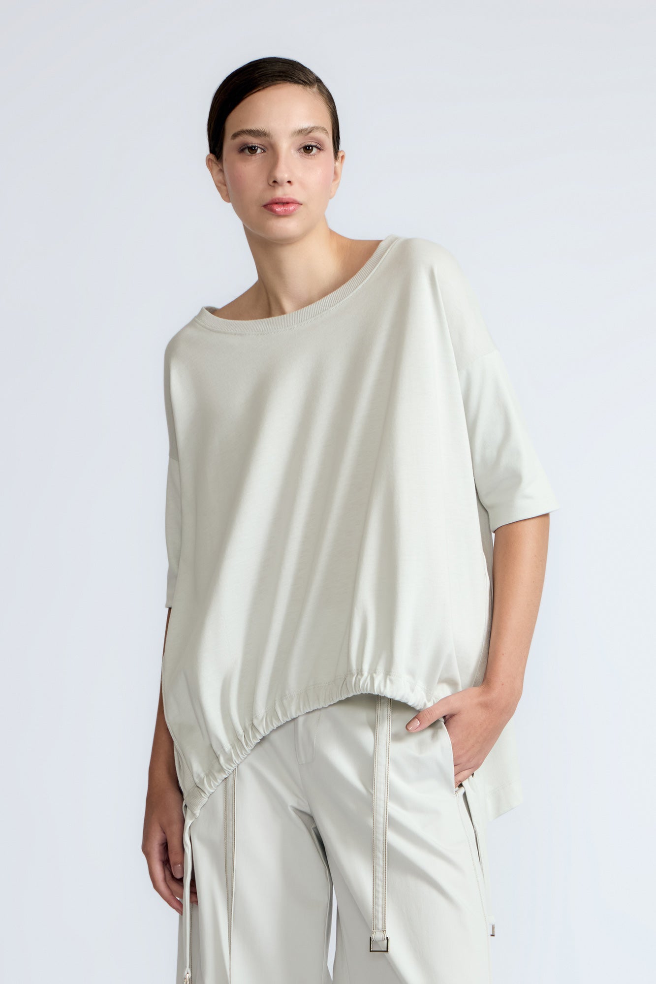 Amaya Asymmetric Cotton Top | Silver