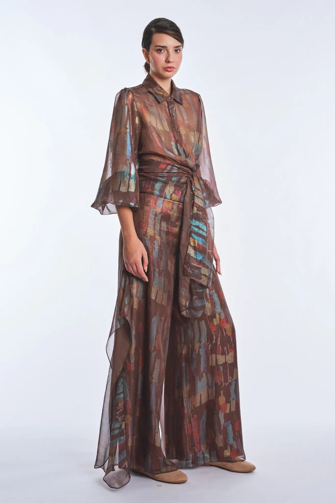Anabeli High-Waisted Wide-Leg Pant | Print Brown