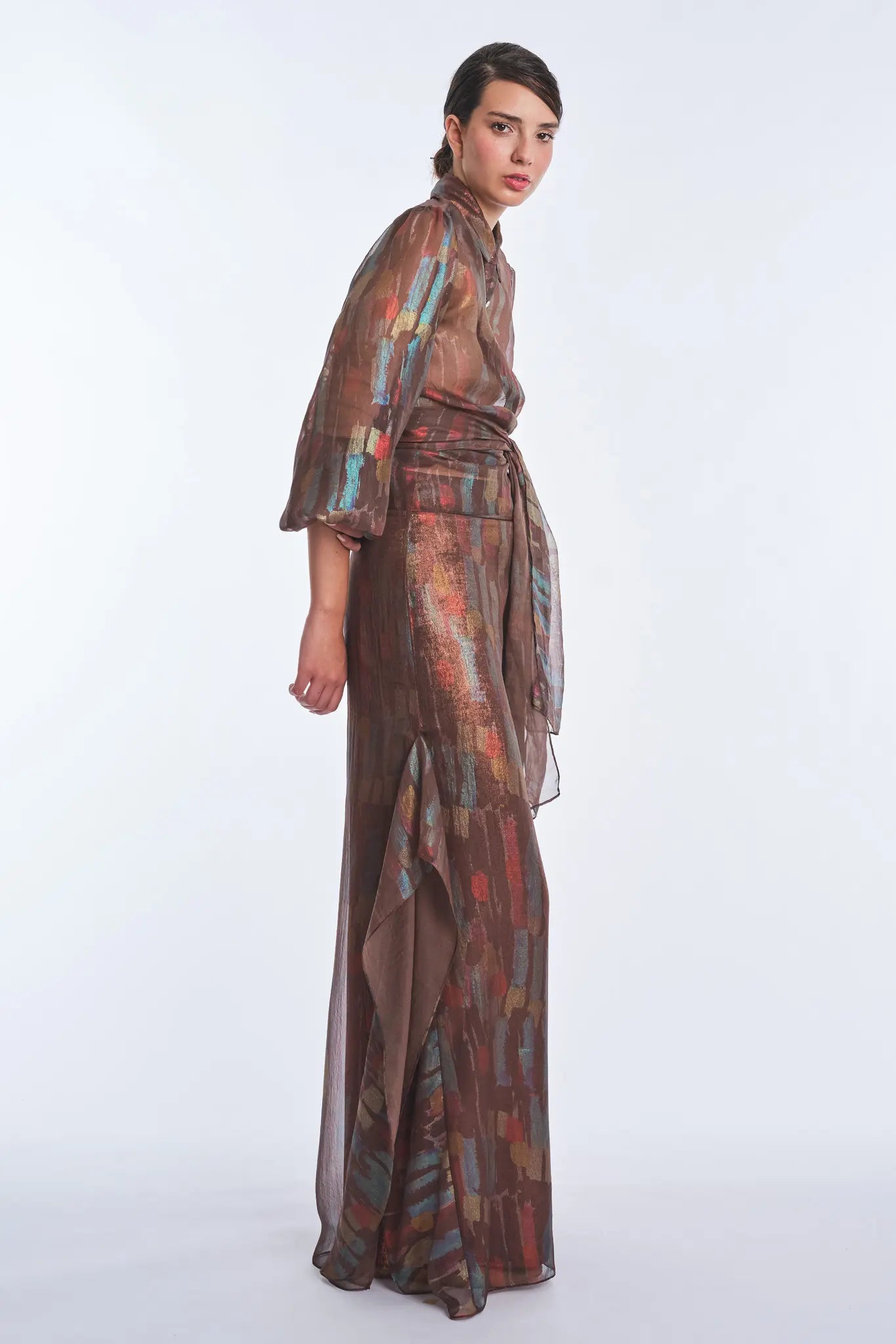 Anabeli High-Waisted Wide-Leg Pant | Print Brown