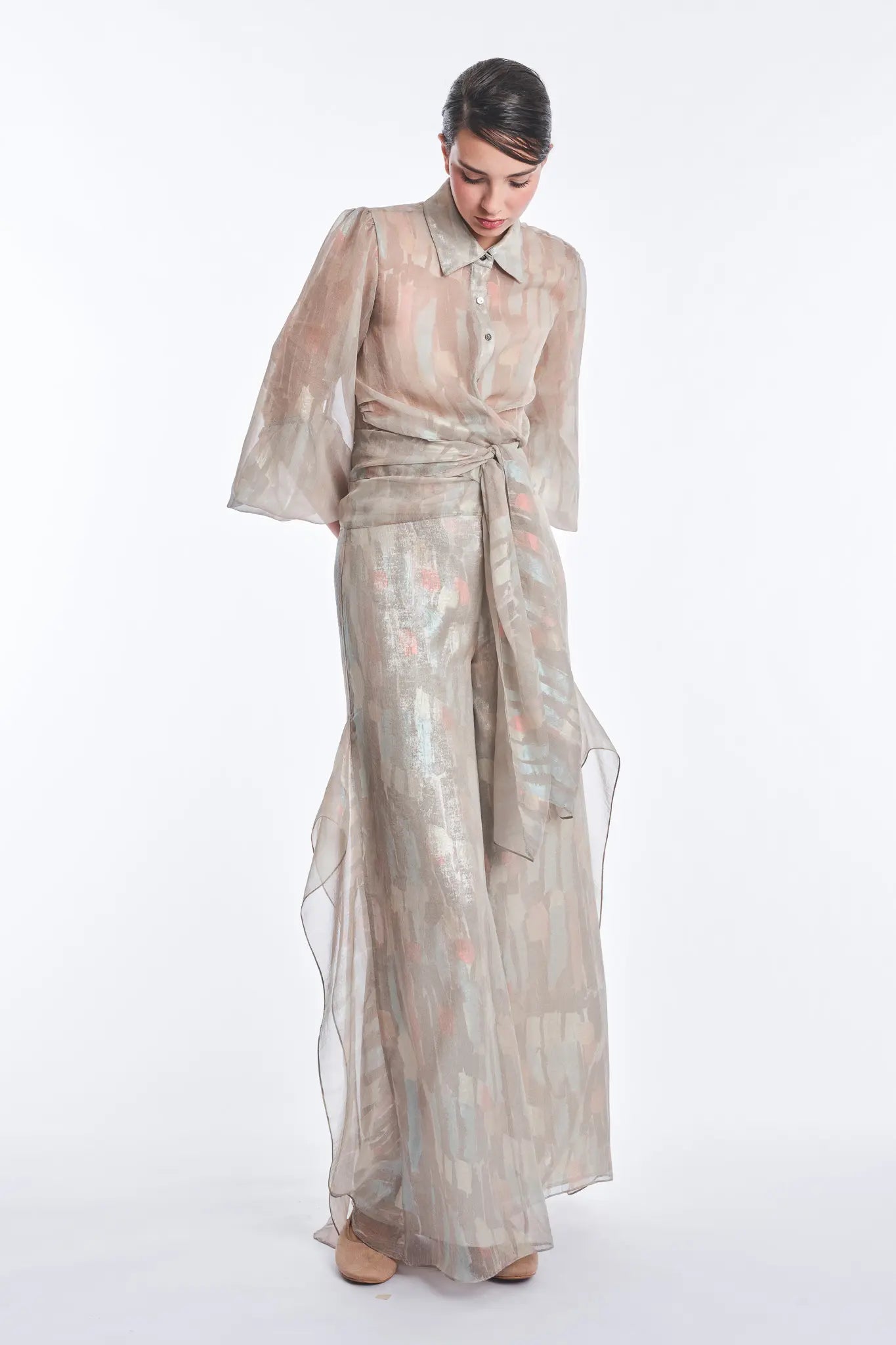 Anabeli High-Waisted Wide-Leg Pant | Print Sand