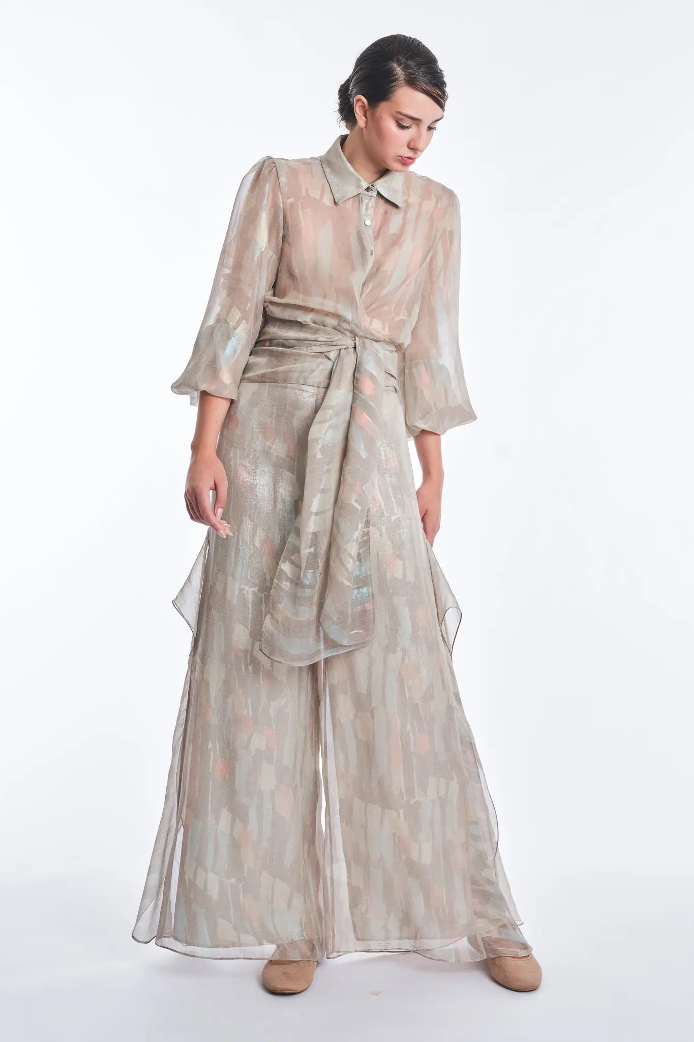 Anabeli High-Waisted Wide-Leg Pant | Print Sand
