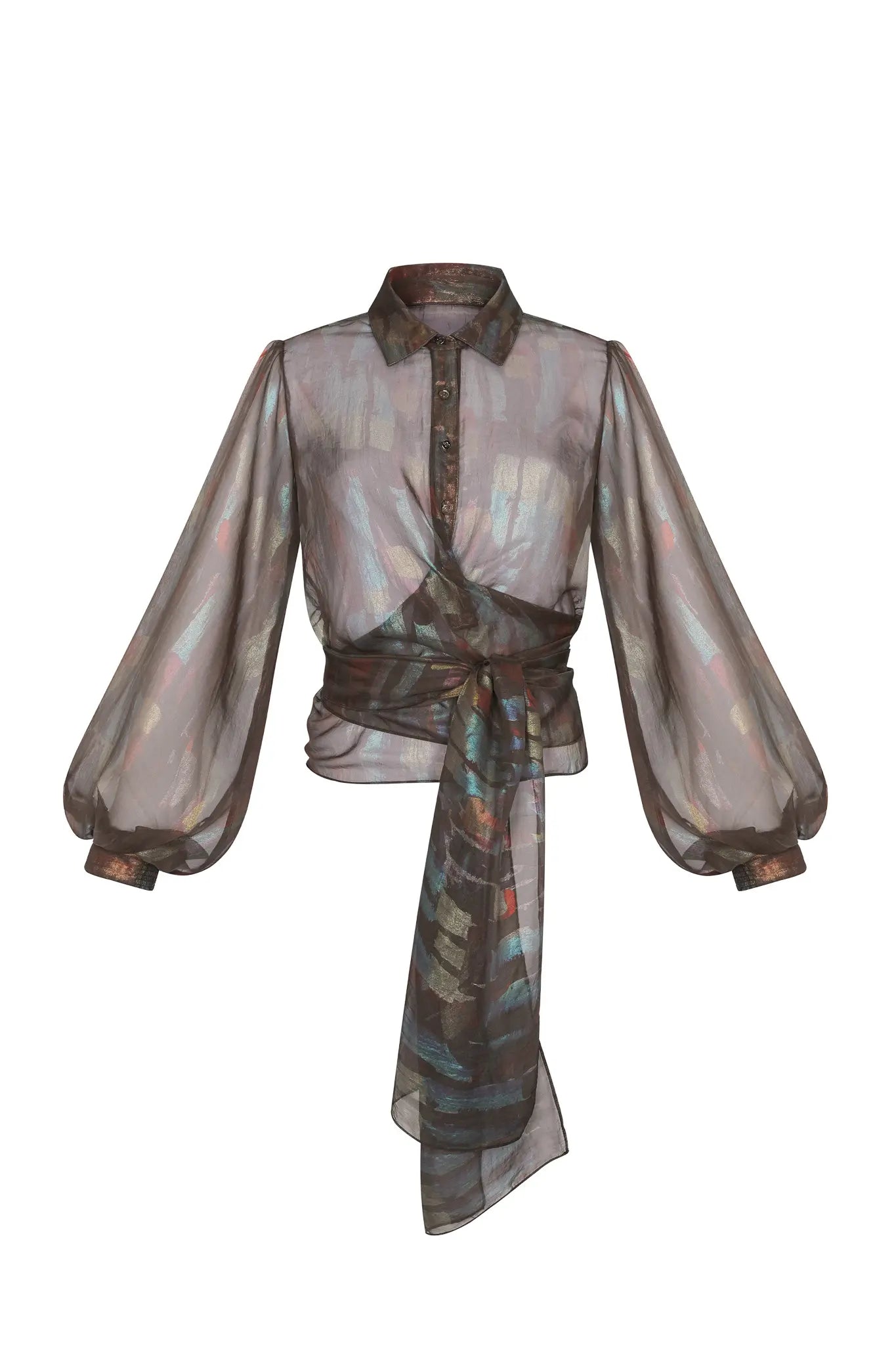 Anabeli Sheer Blouse with Voluminous Sleeves | Print Brown