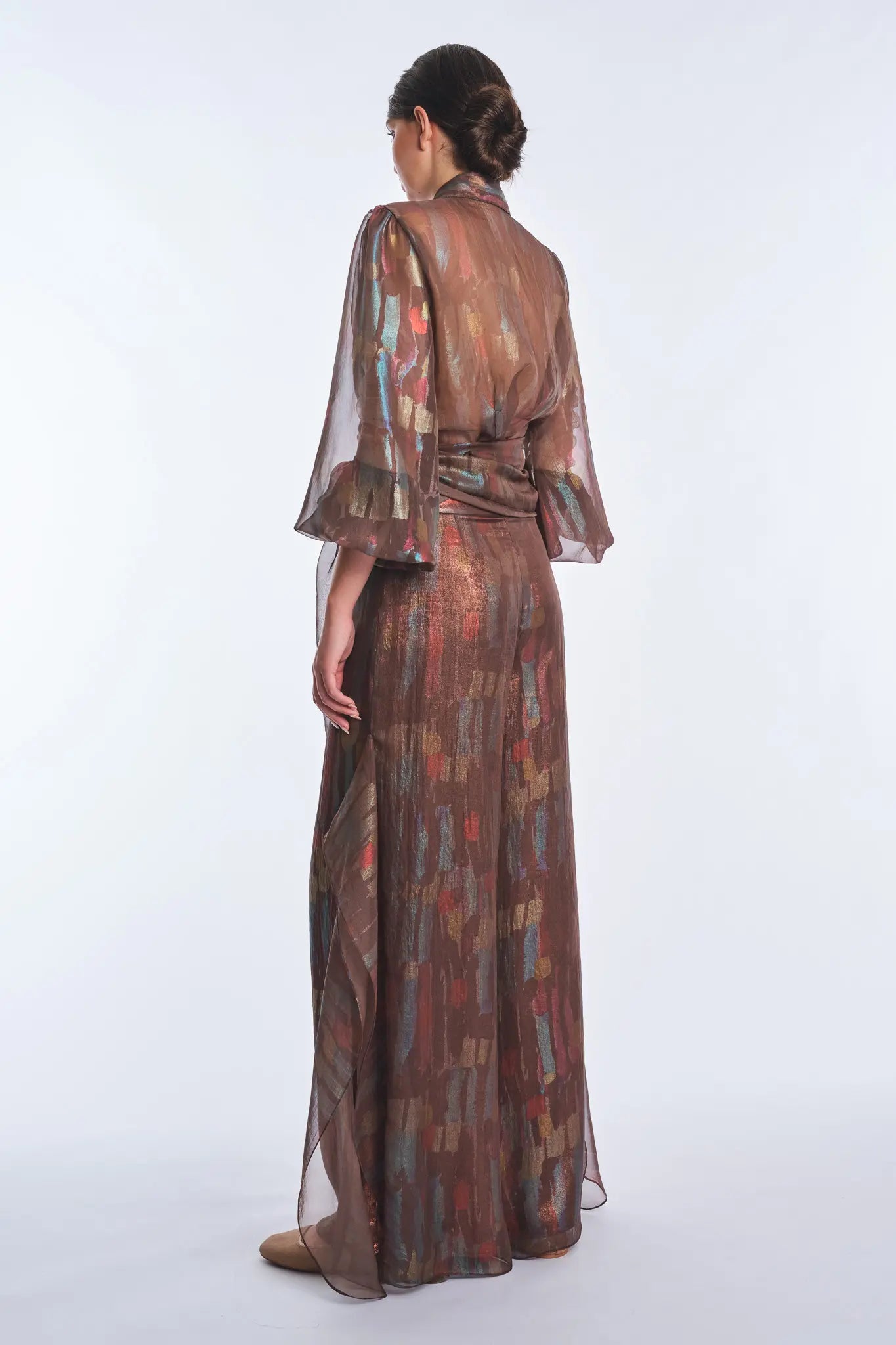 Anabeli Sheer Blouse with Voluminous Sleeves | Print Brown